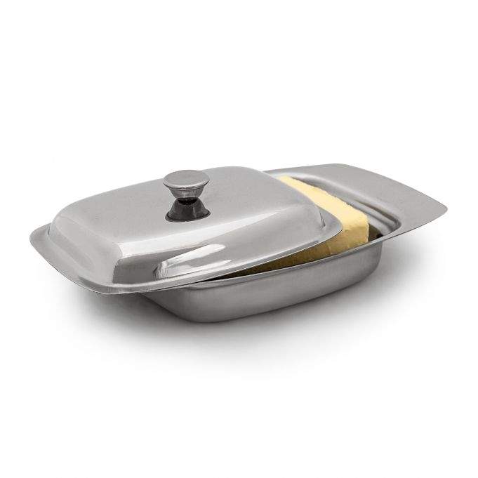 Smørskål i rustfrit stål med håndtag