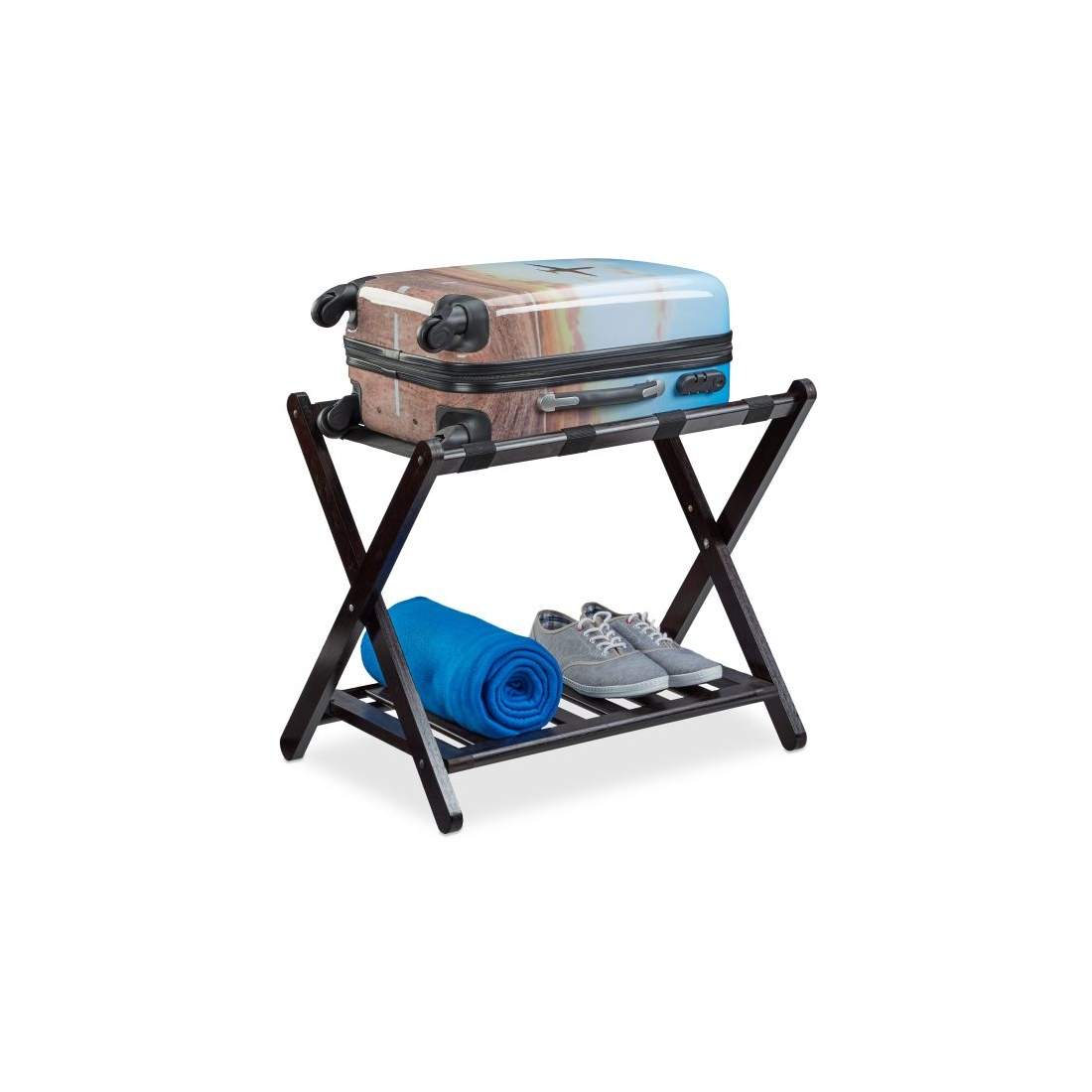 Valnöt hopfällbar bagagehylla Hållare för resetillbehör i trä Brun | Hem & Hobby | Pryloteket