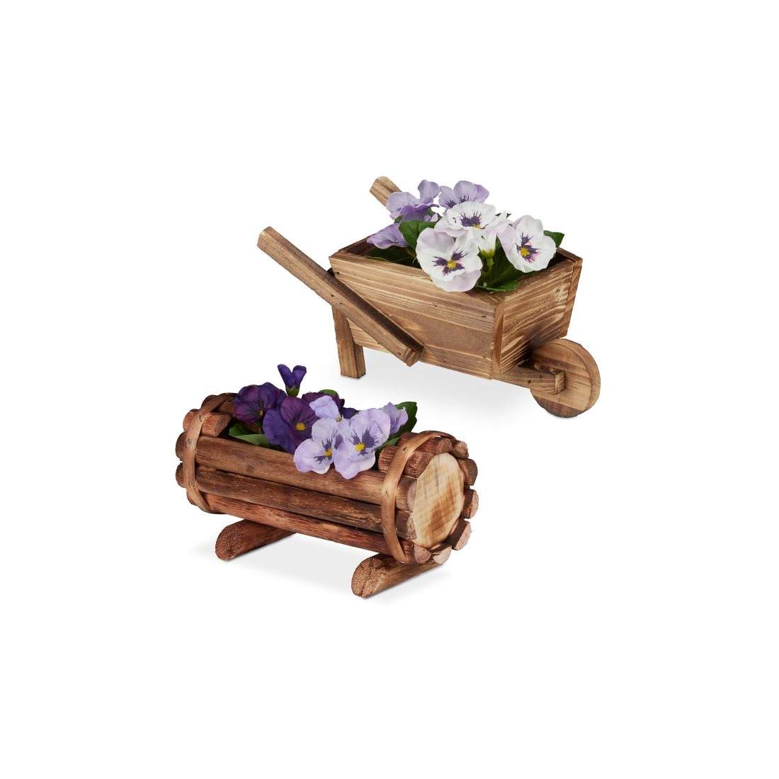 2x dekorativa träkrukor | Hem & Hobby - Hem & Hushåll - Trädgårdsartiklar - Skottkärror | Pryloteket