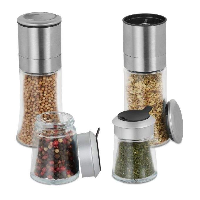 Sæt med 4 krydderier og møller