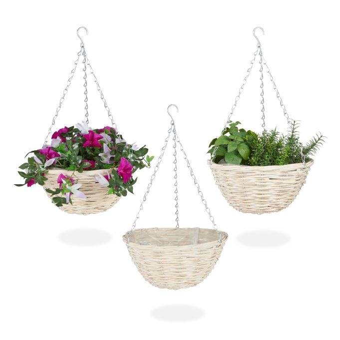 Sæt med 3 små hængende rattankurve