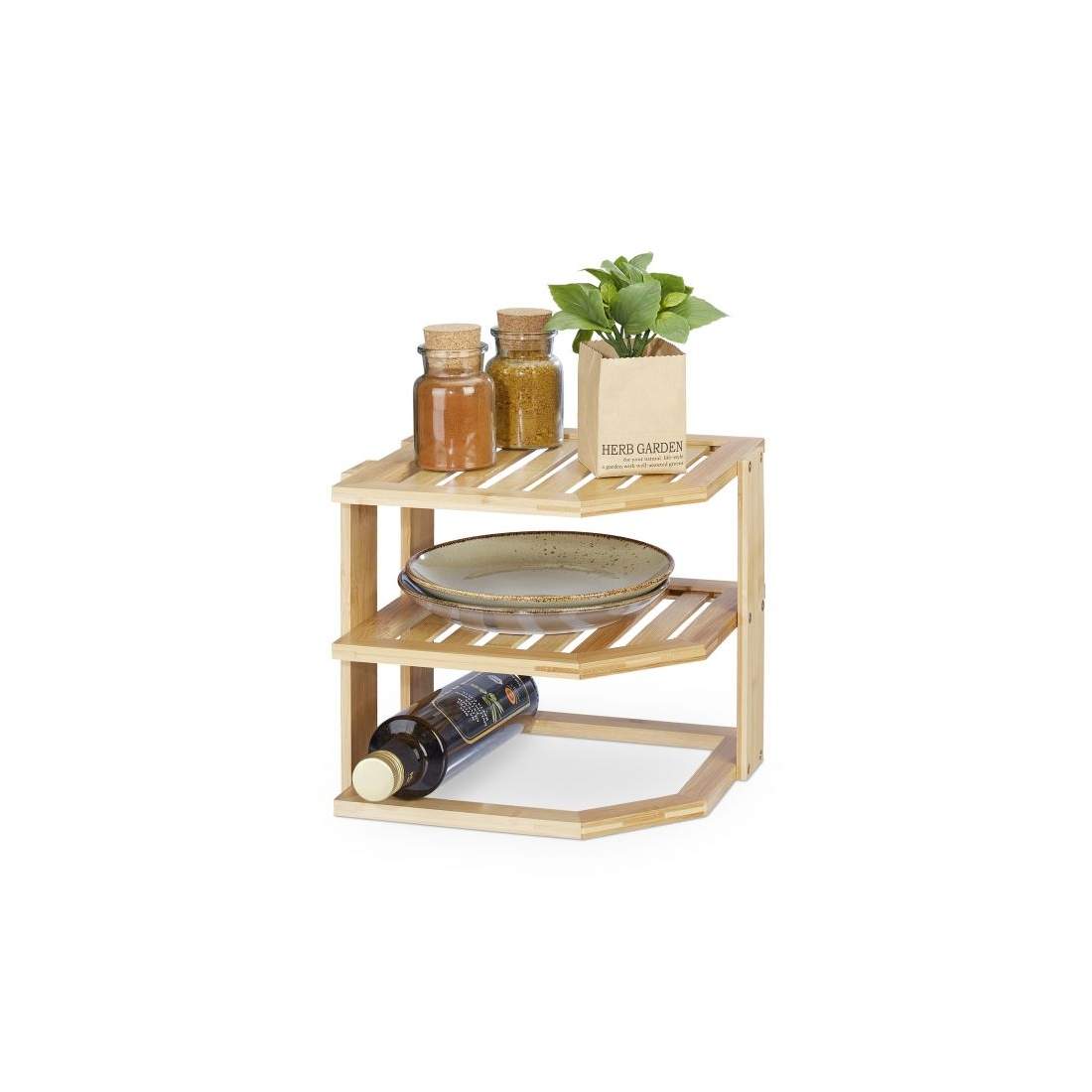 Hörnhylla i bambu för köket | Hem & Hobby - Hem & Hushåll - Kök - Köksförvaring - Kryddförvaring - Kryddburkar | Pryloteket