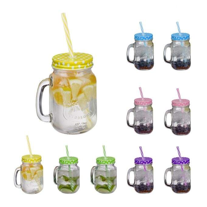 10x farverige drikkeglas med låg