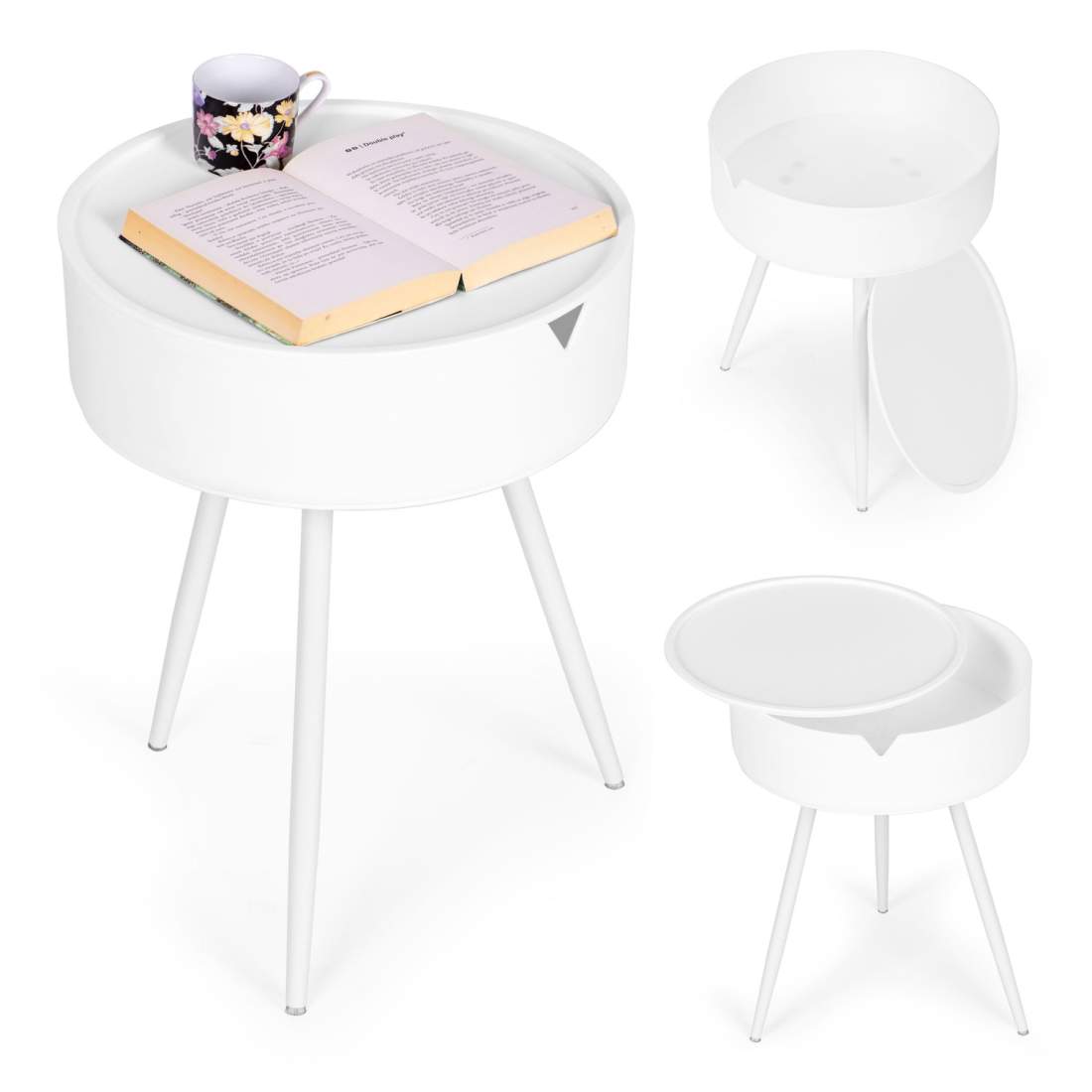 Runt nattduksbord med avtagbar plastskiva - ModernHome | Hem & Hobby - Hem & Hushåll - Sovrum | Pryloteket