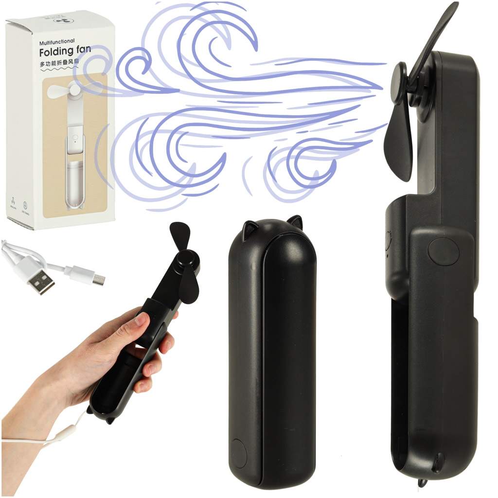 Mini håndblæser foldbar USB sort