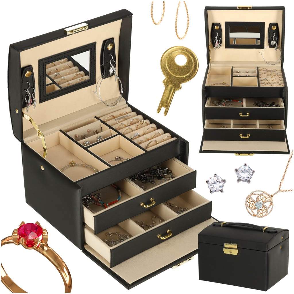 Smykkeskrin med skuffer sort