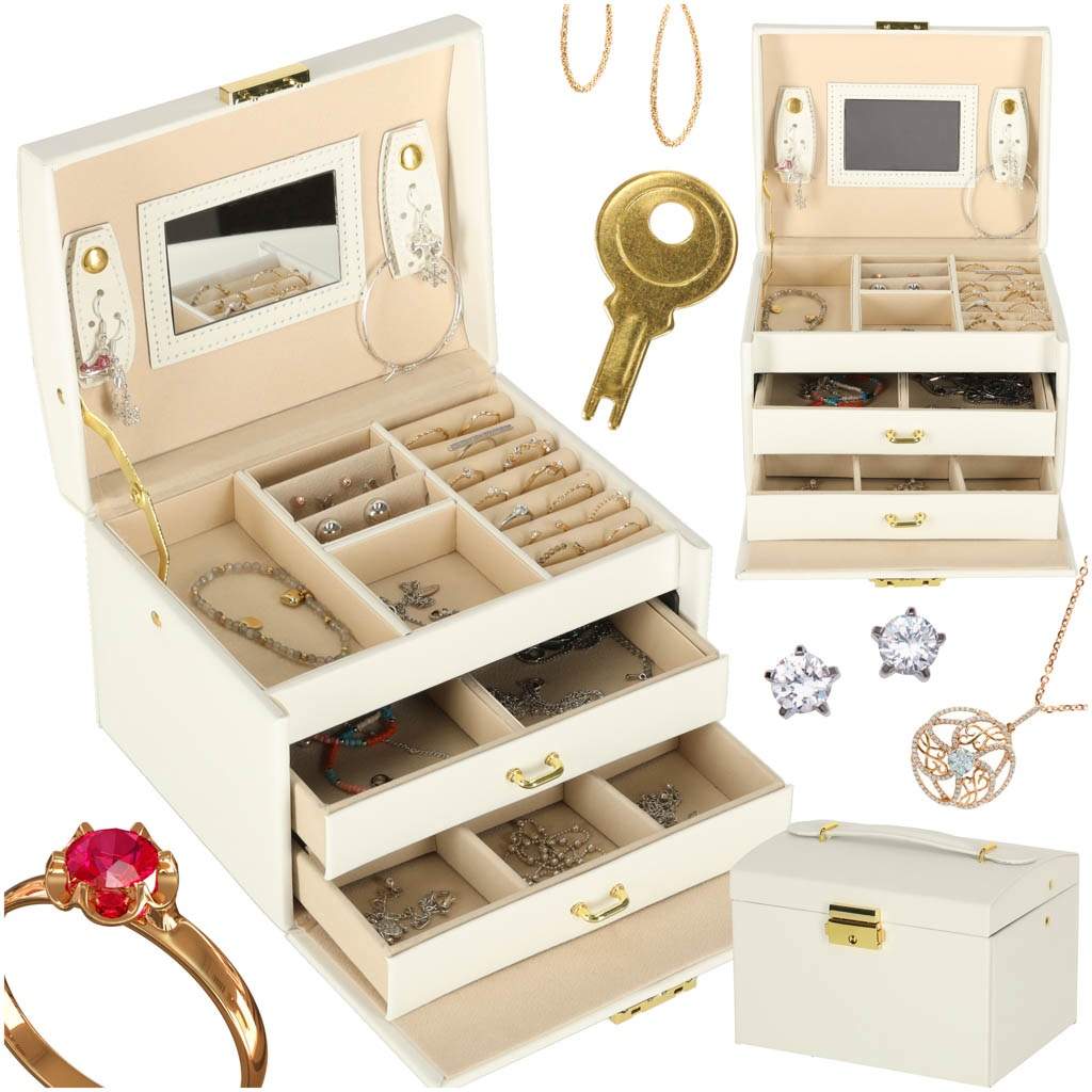 Smykkeskrin med skuffer hvid