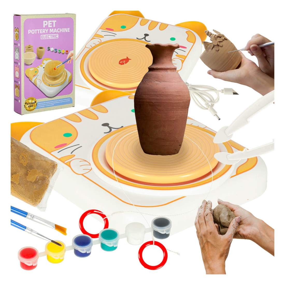 Kreativt kit för keramikhjul gul katt | Hem & Hobby - Husdjur - Katt | Pryloteket