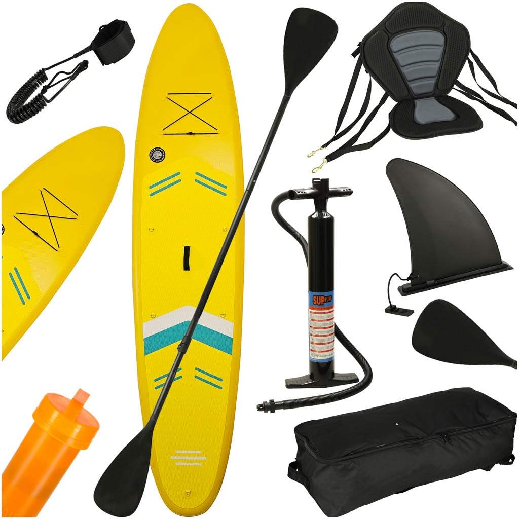 SUP oppusteligt svømmebræt med sædetilbehør padlesæt gul 350 cm