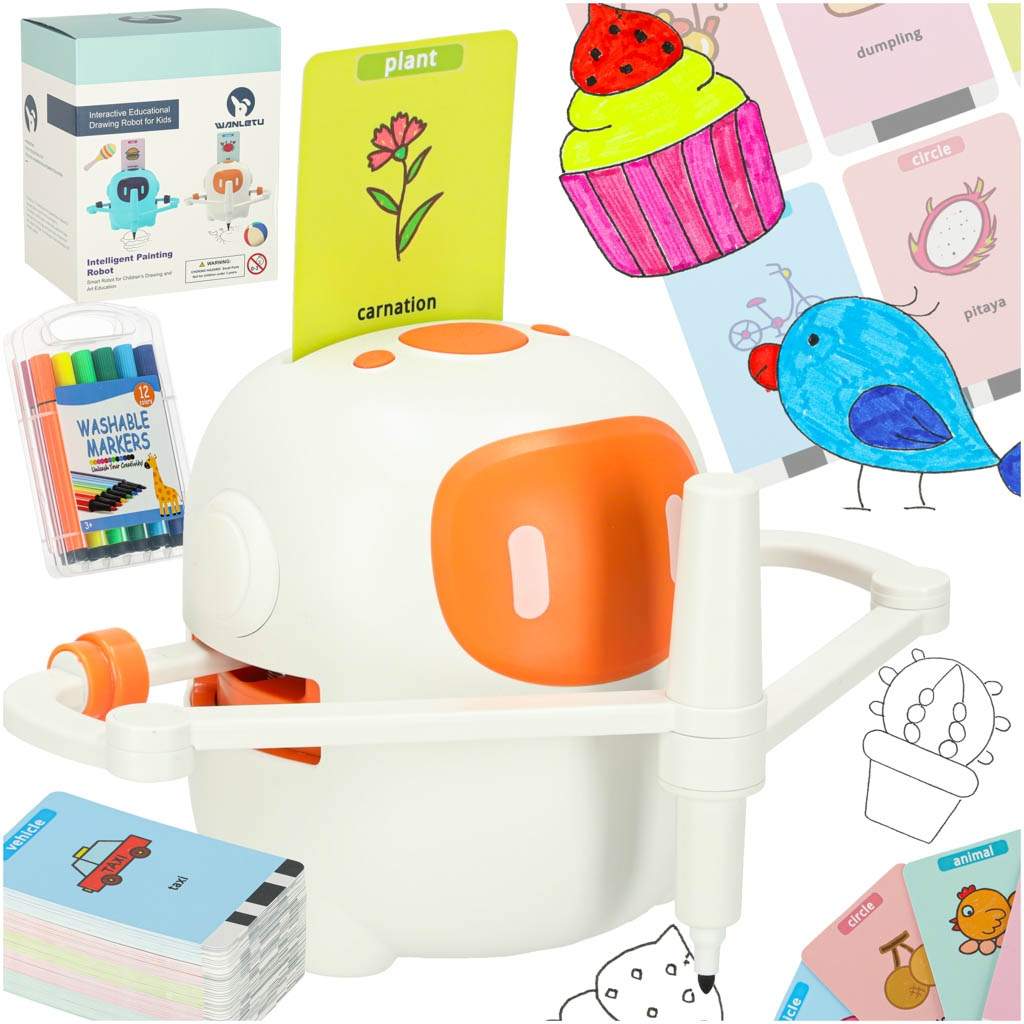 Pædagogisk tegnerobot, der lærer at skrive orange