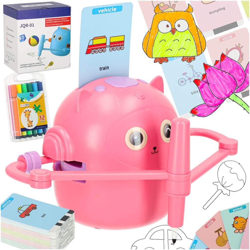 Pædagogisk tegnerobot, der lærer at skrive pink