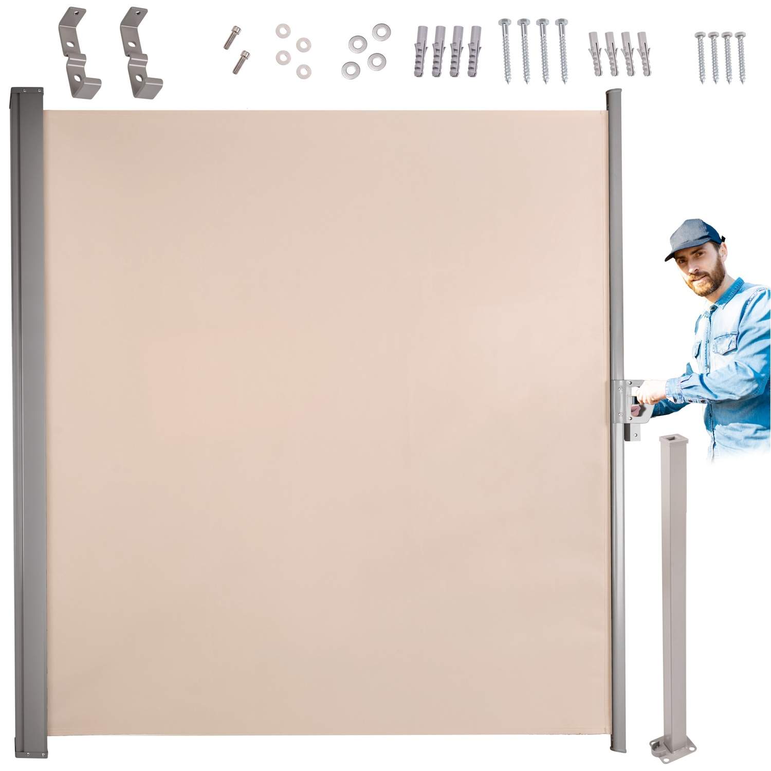 Sideterrassemarkise optrækkelig skærm 180 beige