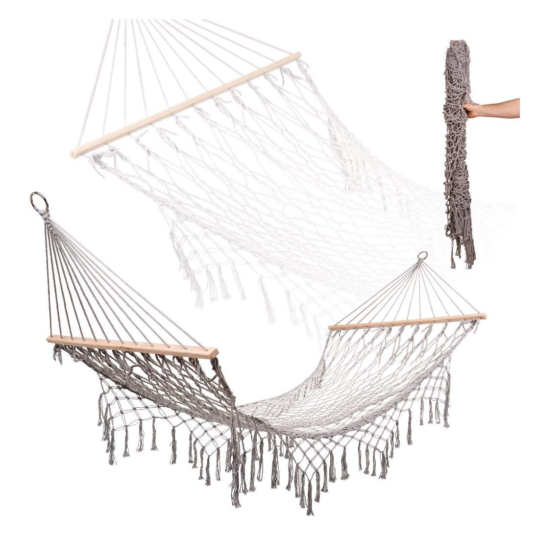 Trädgårdshängmatta boho mesh tofs 200cm grå | Hem & Hobby | Pryloteket