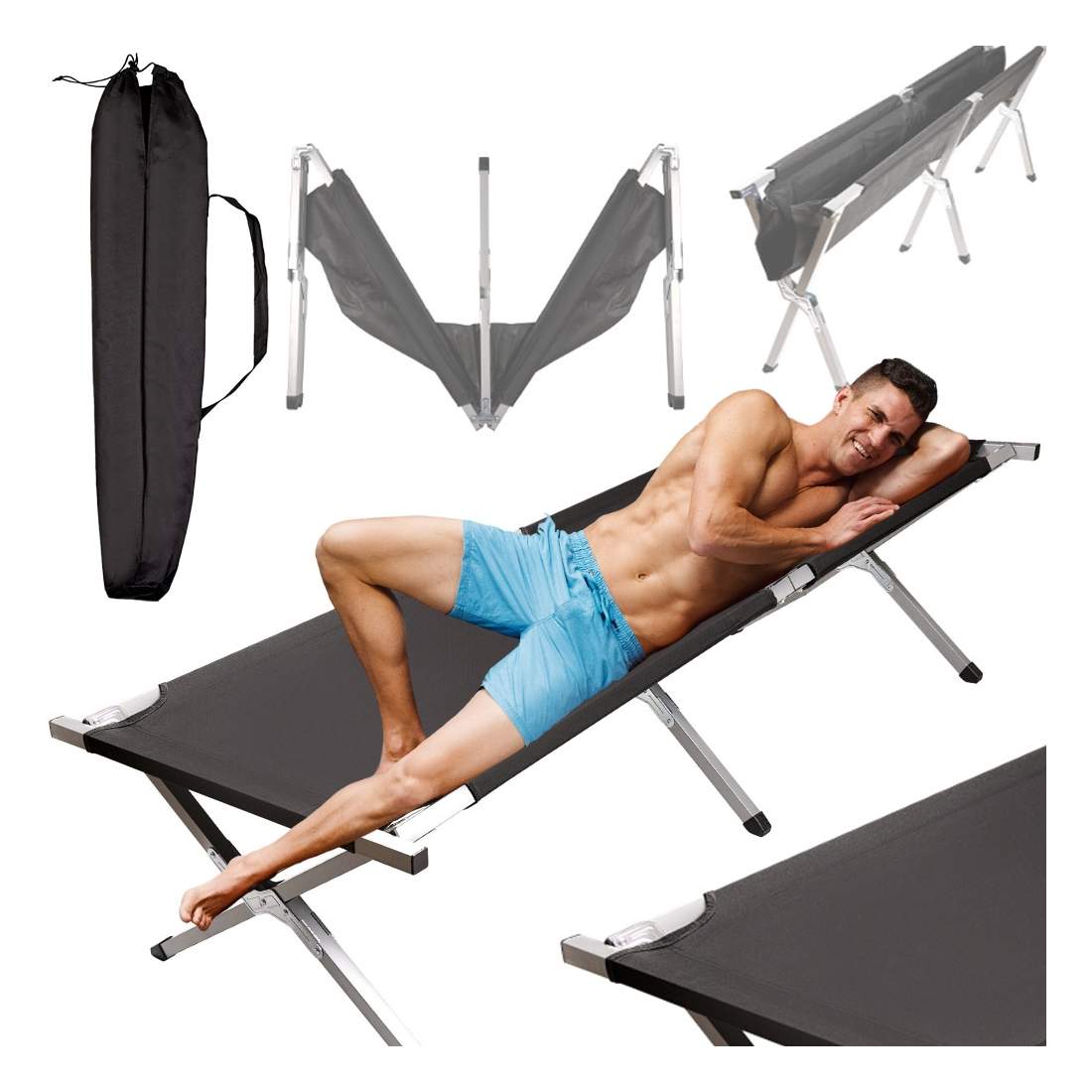 Hopfällbar turfältsäng canada svart | Hem & Hobby | Pryloteket