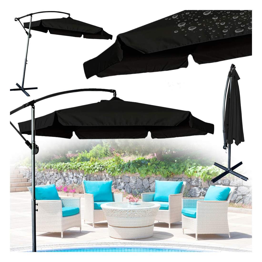 Trädgårdsparaply med hopfällbar ram svart