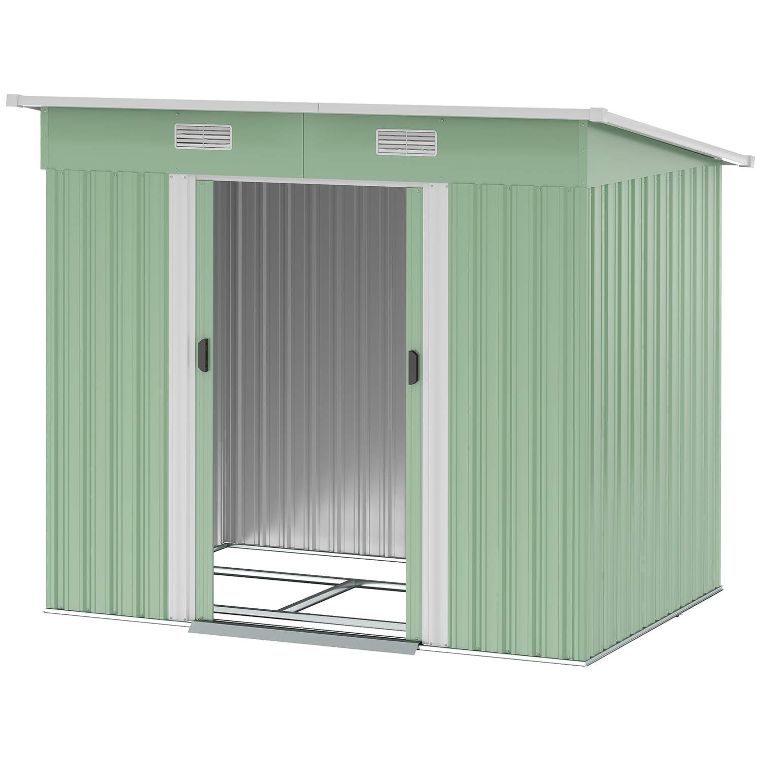 Værktøjsskur i metal 2,3 m² 207 x 130 x 182 cm med pent tagvindue gulvramme grøn