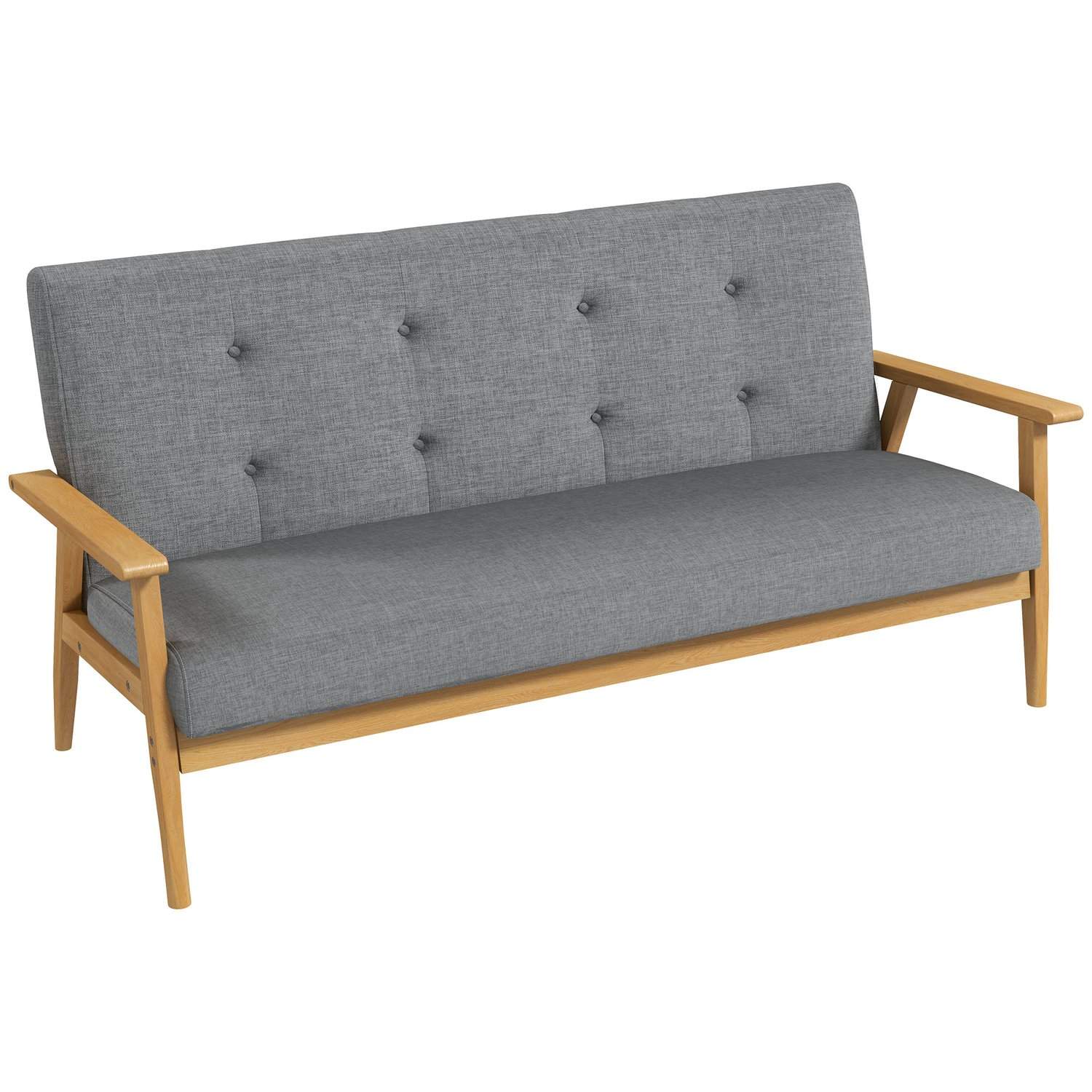 Tre-personers polstret sofa, gummitræ, 154,5 x 69,5 x 73 cm, grå