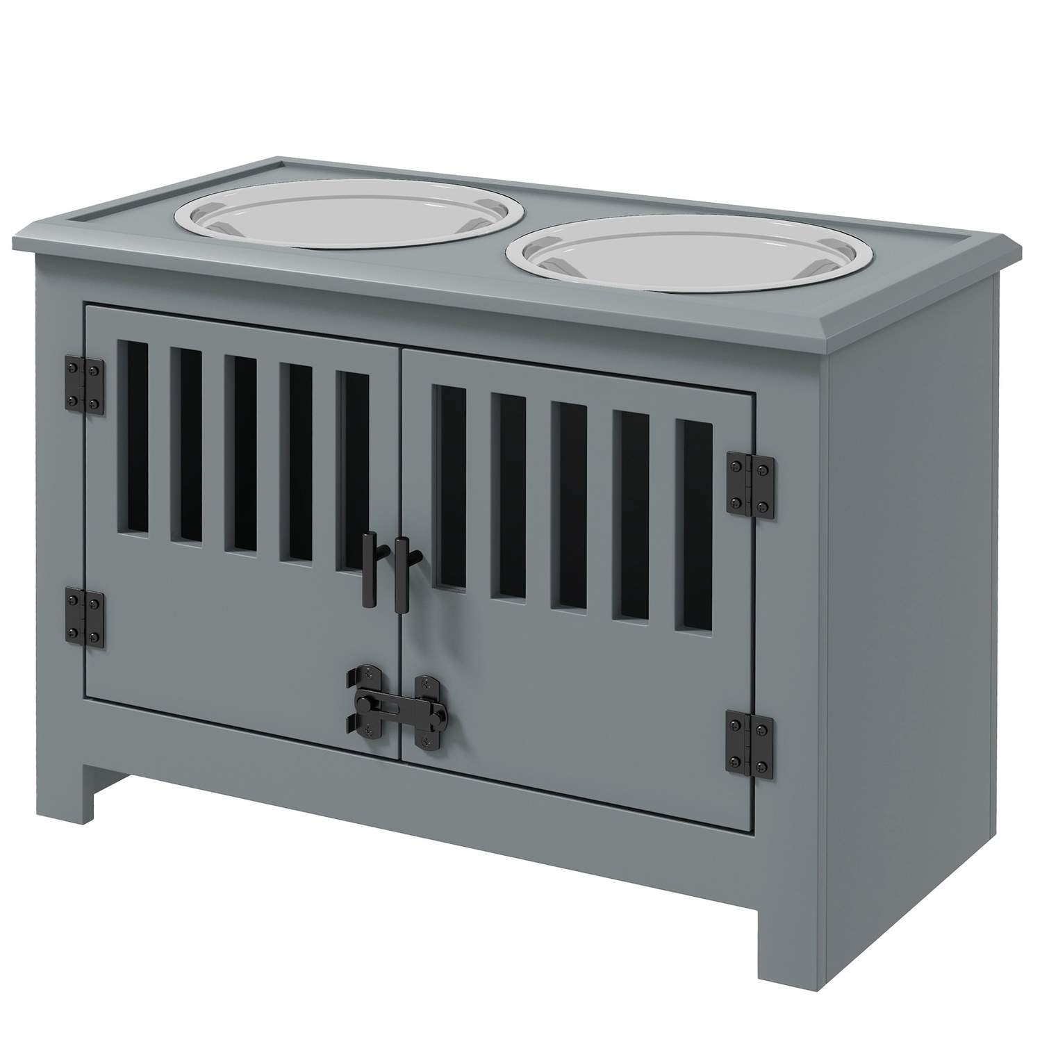 Upphöjd foderstation för stora hundar, 2 skålar i rostfritt stål, förvaringsutrymme, 35,5x60x30 cm, grå | Hälsa & Skönhet - Personvård - Vård & Rehabilitering - Hållning | Pryloteket