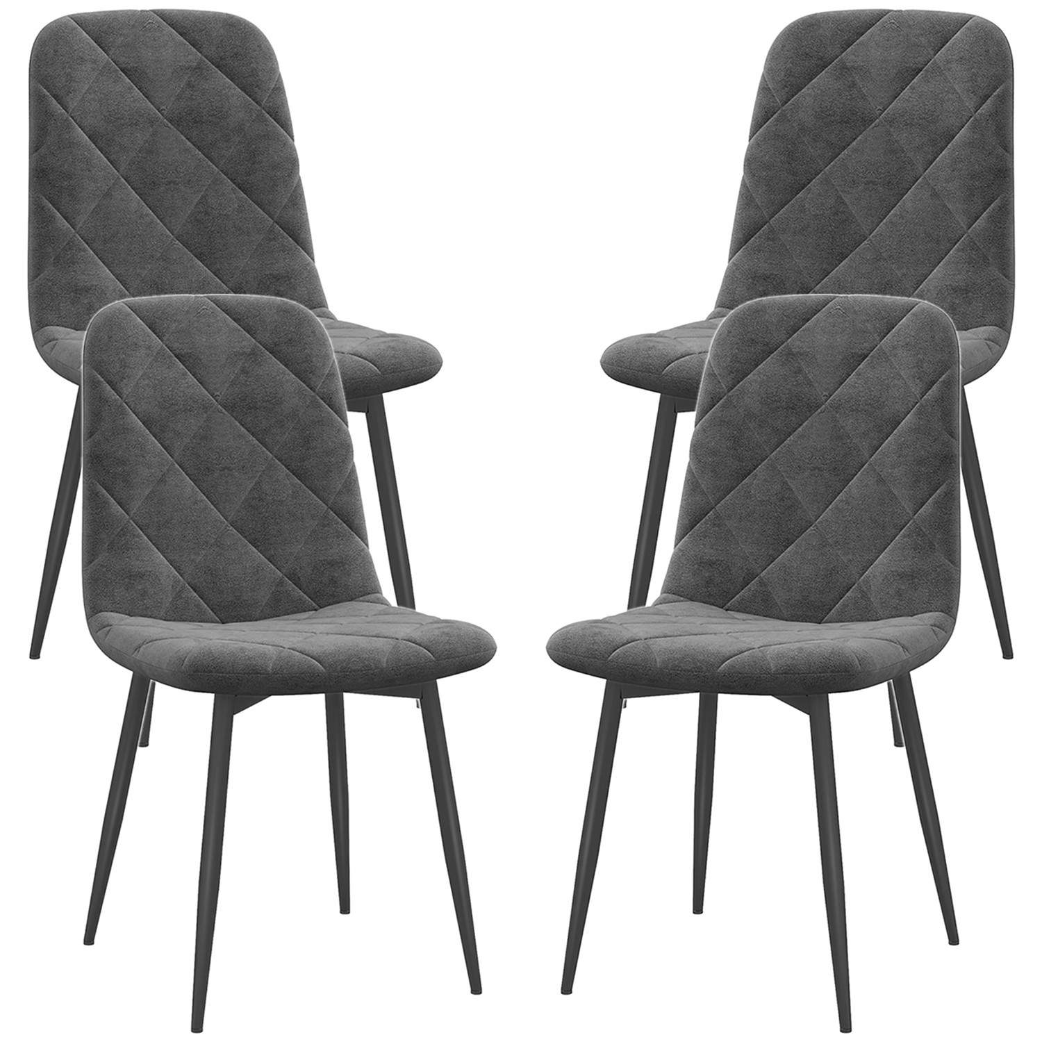 Spisestuestole, sæt med 4 køkkenstole med ryglæn, fløjlslook, polstrede stole med metalben, til spisebord, grå