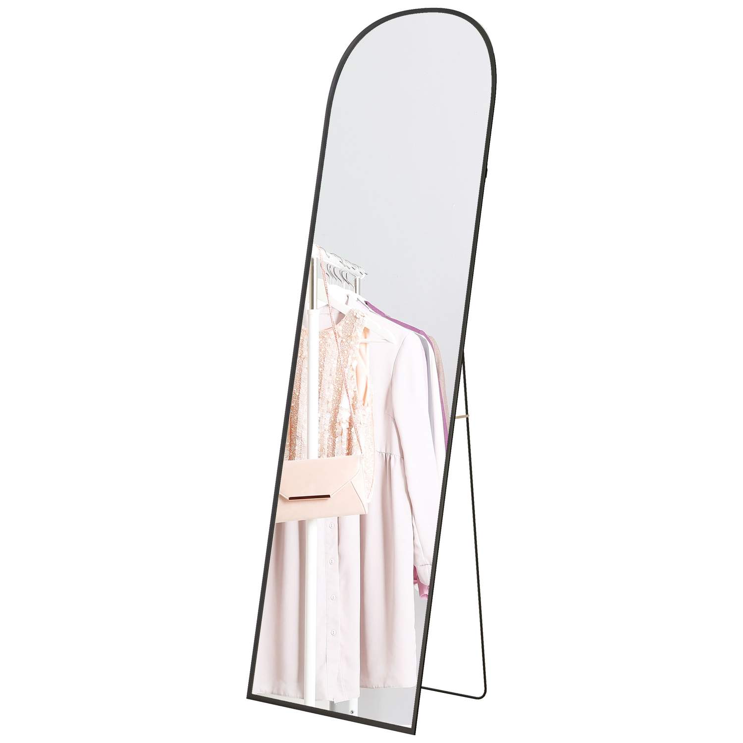 Stående spejl, fuldlængde spejl, moderne design, 50 cm x 1,5 cm x 161,5 cm, sort