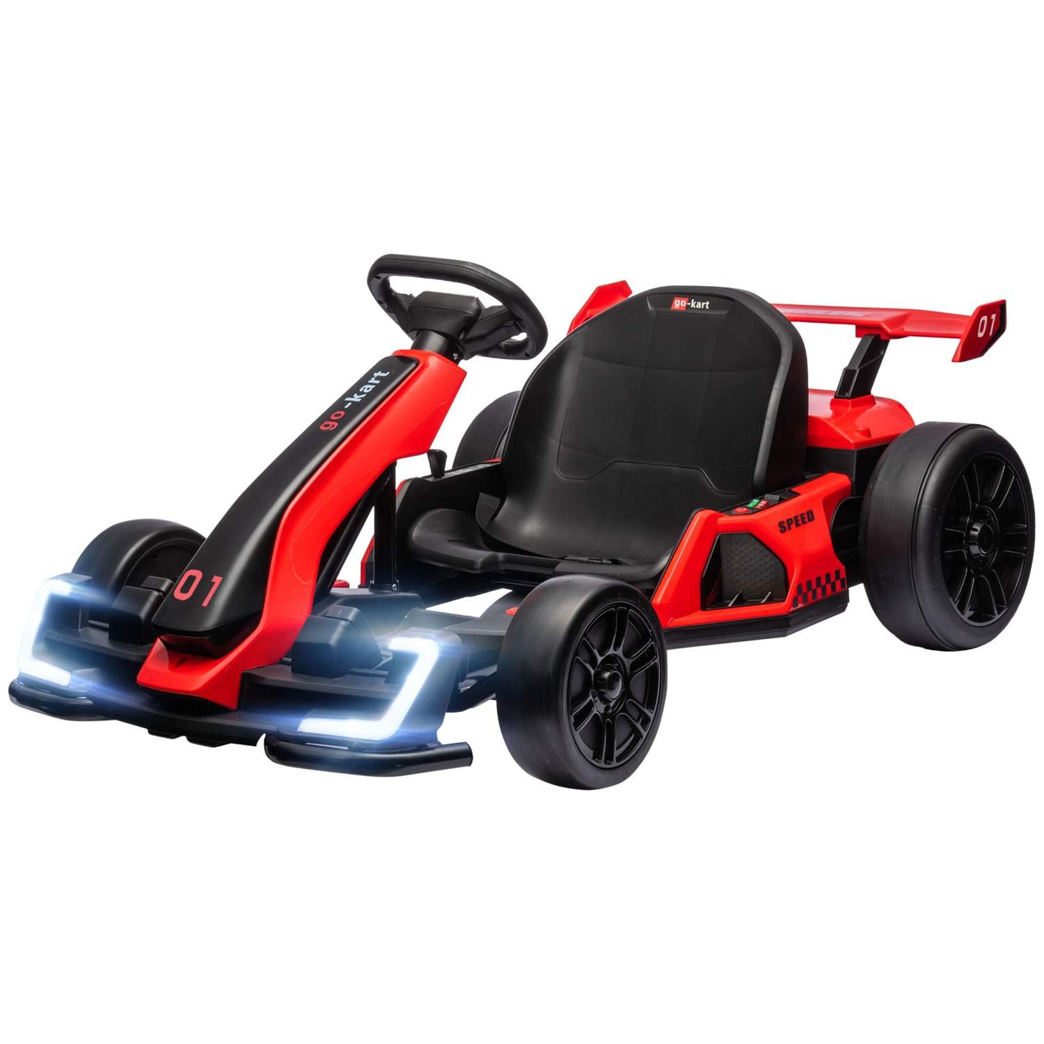 Gokart til børn, el-kart med horn og musikfunktion, justerbart sæde, op til 12 km/t, plastik, metal, rød
