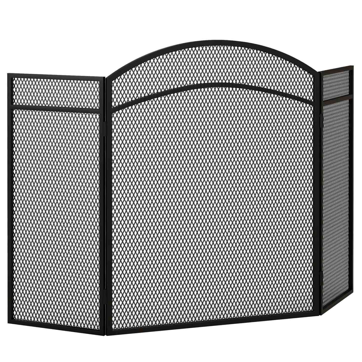 Gnistskærm til pejse, elegant gnistfanger, foldbar, belagt, sort, 96 x 60 cm