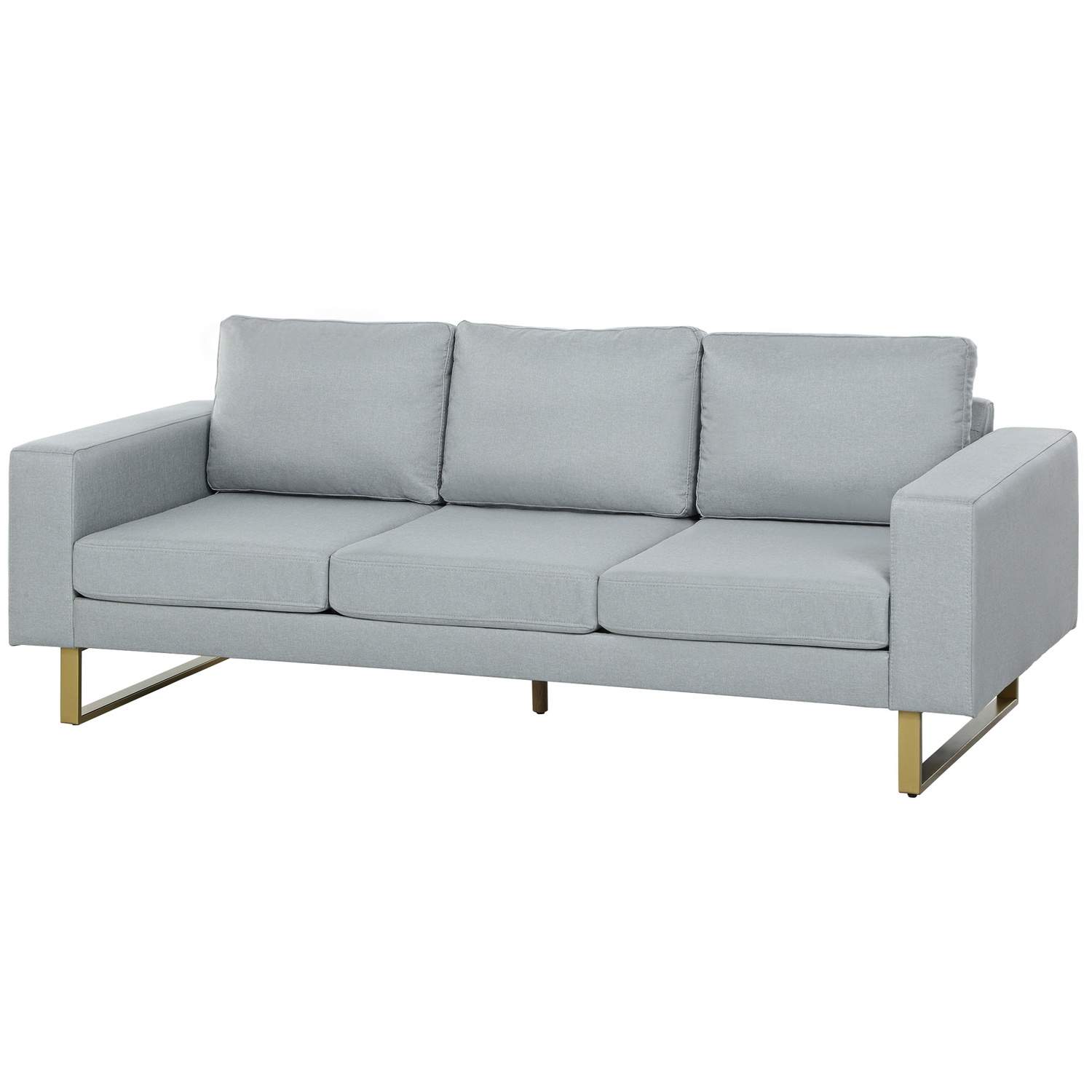 3-personers sofa, sofa med stel af massivt træ, metalben, enkelt design, lysegrå