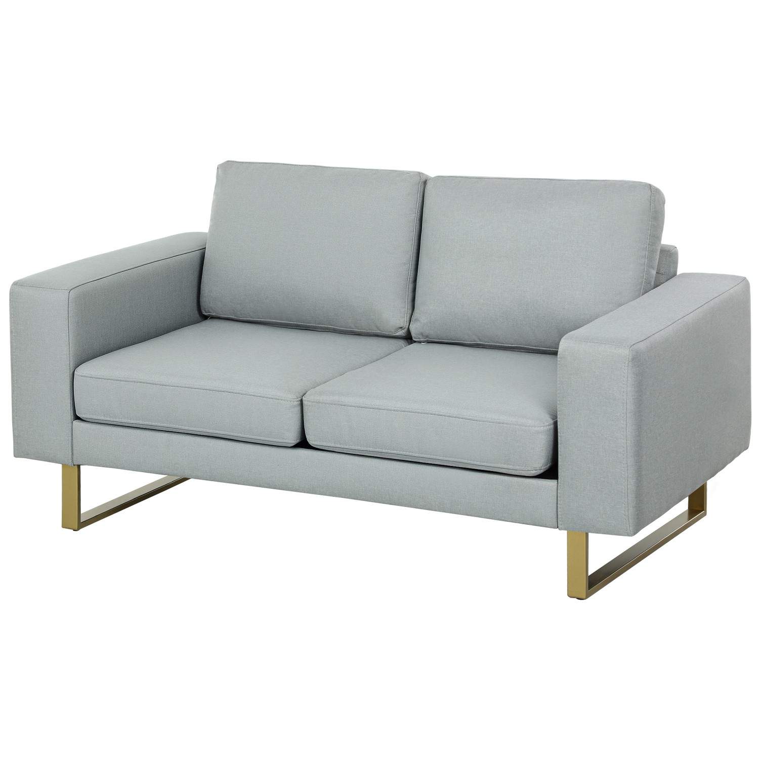 2-personers sofa, sofa med stel af massivt træ, metalben, enkelt design, lysegrå