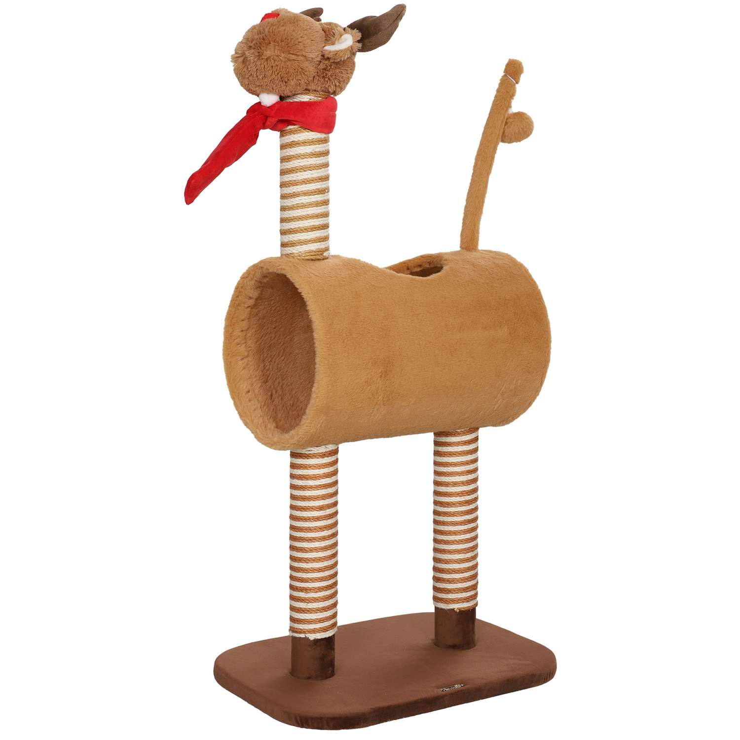 Kradsestolpe 98 cm kattetårn i hjortedesign, med hule, legebold, brune jutestammer