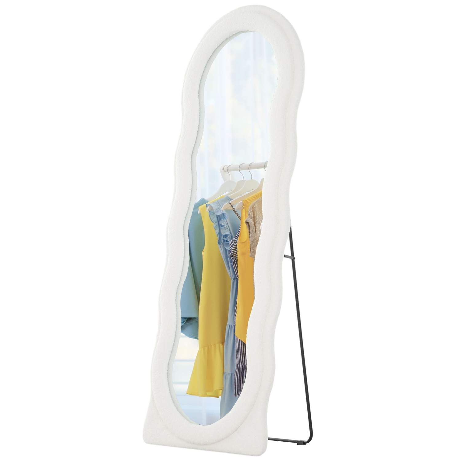 Fuld længde spejl 160 x 60 cm Buet stående spejl med bølgedesign Sprængsikkert glas Hvid