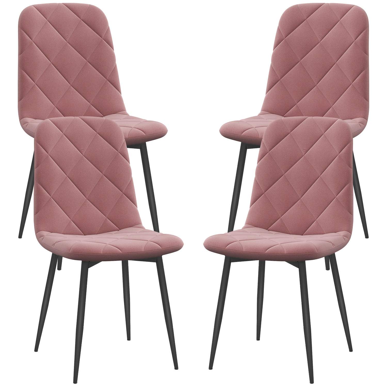 Spisestuestole sæt med 4 køkkenstole med ryglæn, fløjlslook, lænestol 45 x 54 x 87 cm pink