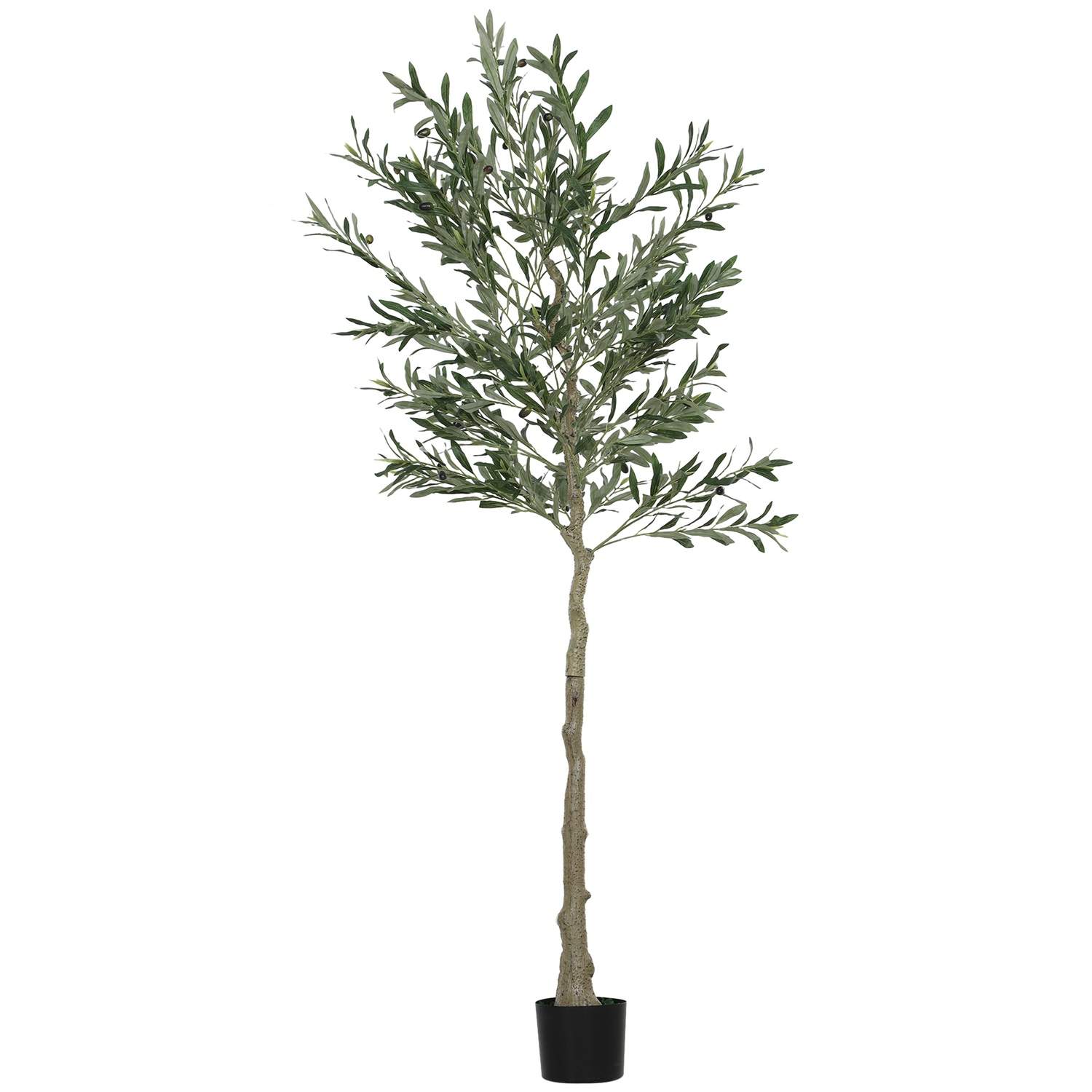 Kunstigt oliventræ, 180 cm, 900 blade, 40 oliven, robust urtepotte, dekorativ plante, grøn