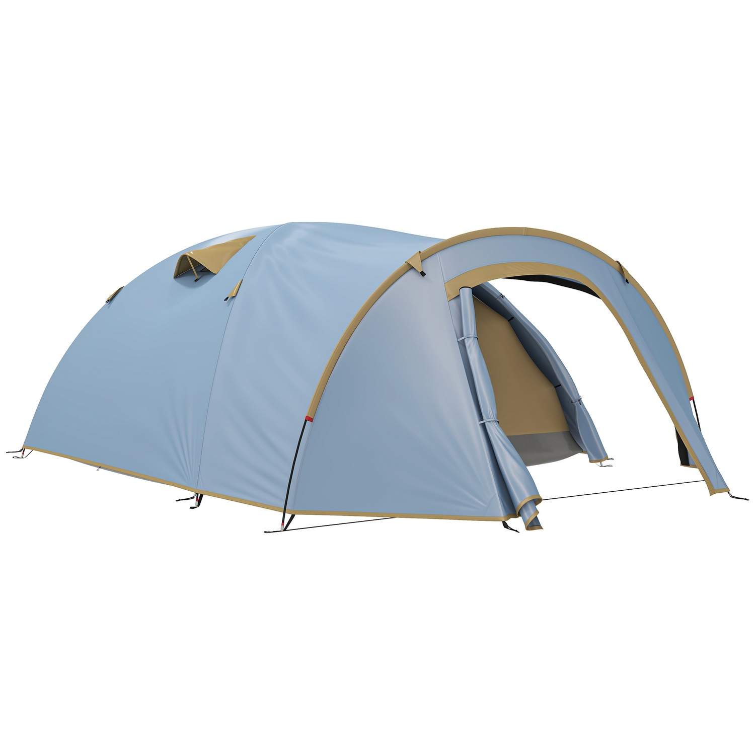 Campingtelt til 4 personer, vandtæt tunneltelt med 2 døre og kroge, pakkepose, 3,45 x 2,4 x 1,3 m, lyseblå
