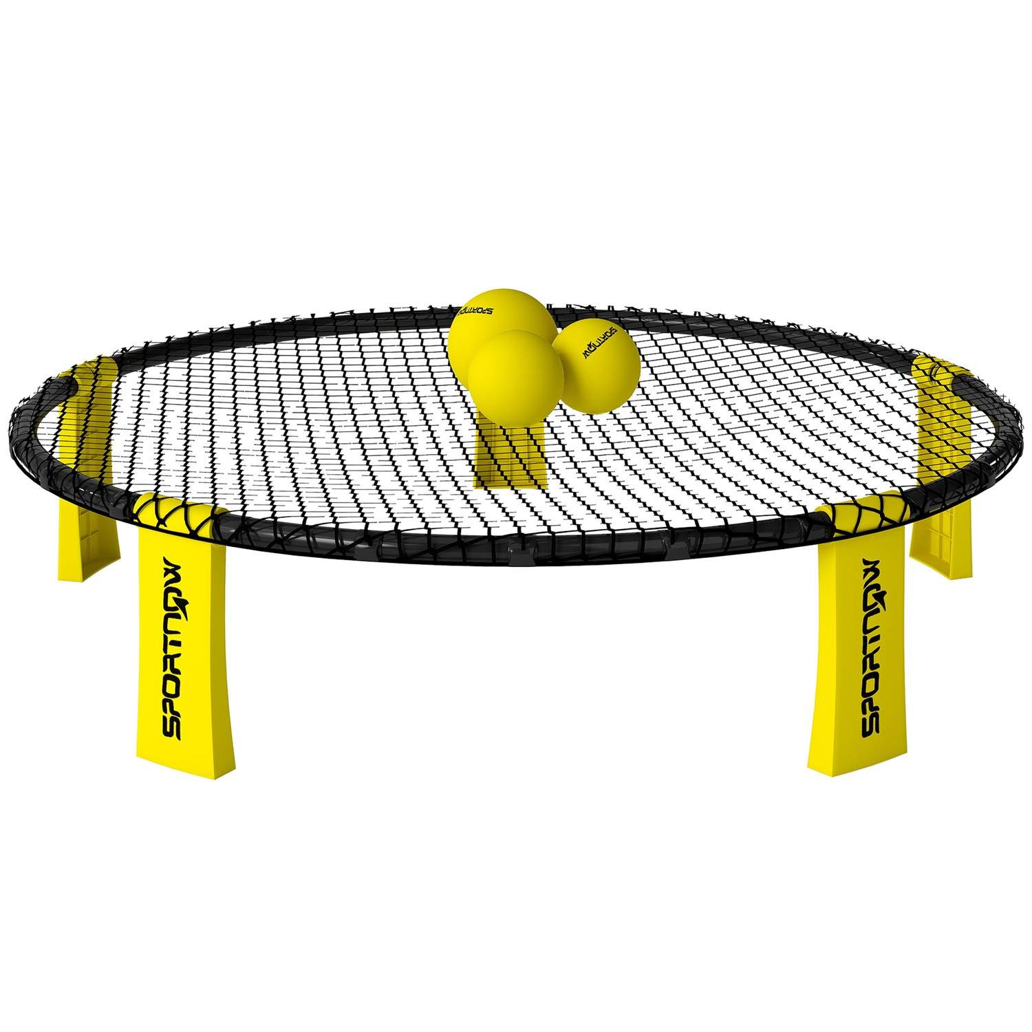 Rundnetsæt Spilsæt med legenet 3 bolde bærepose kuglepumpe spikeballsæt Ø92 x 20 cm gul