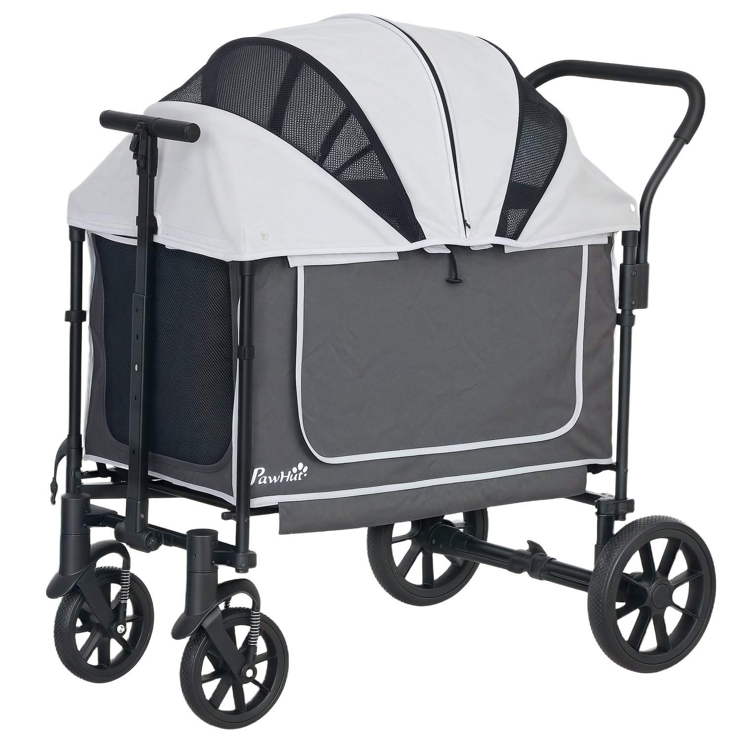 Hundevogn foldbar til hunde og katte op til 30 kg 110 x 65 x 102 cm mørkegrå