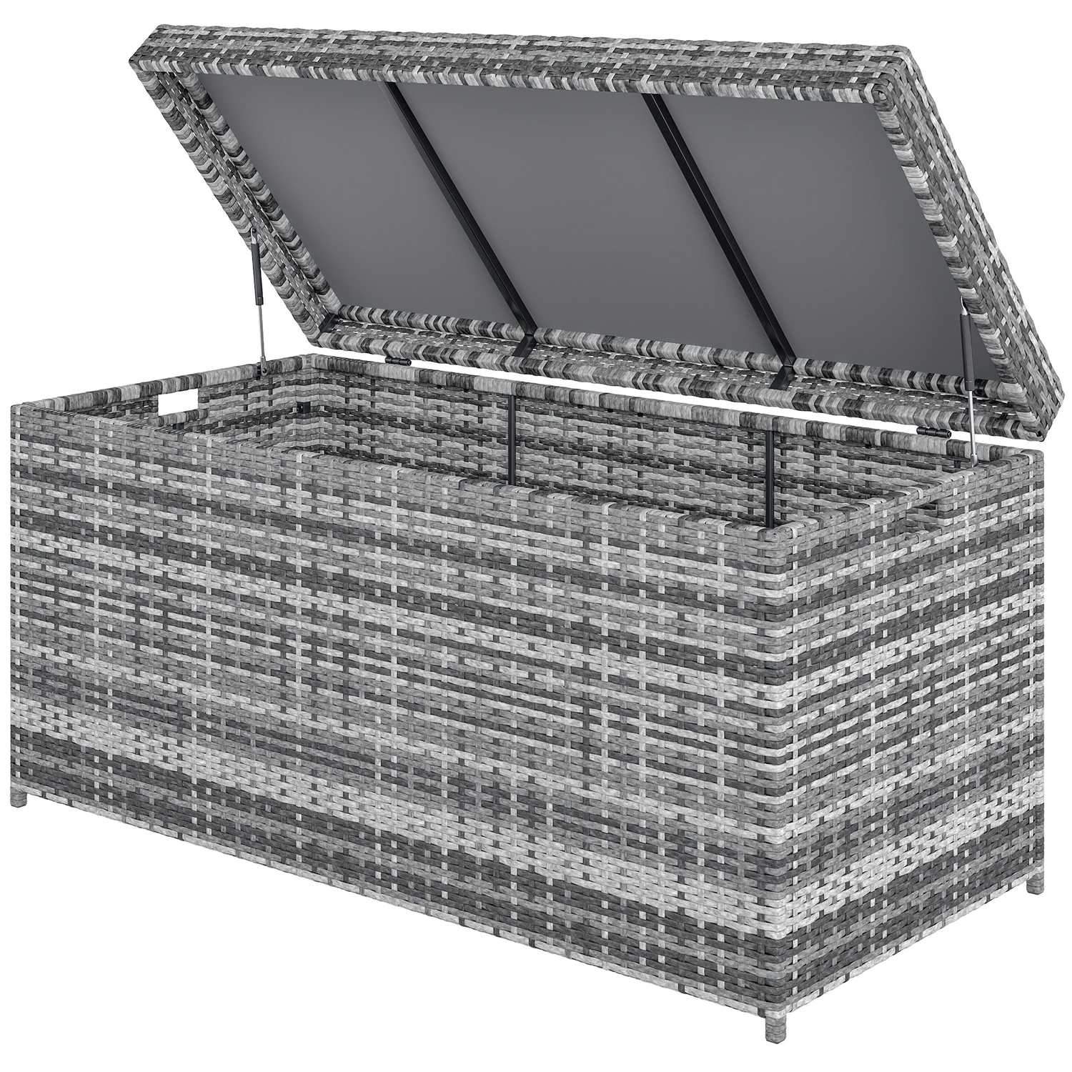 Rattan pudeboks 380L vejrbestandig pudeboks med låg opbevaringsplads UV-bestandig 130 x 61 x 65 cm mørkegrå