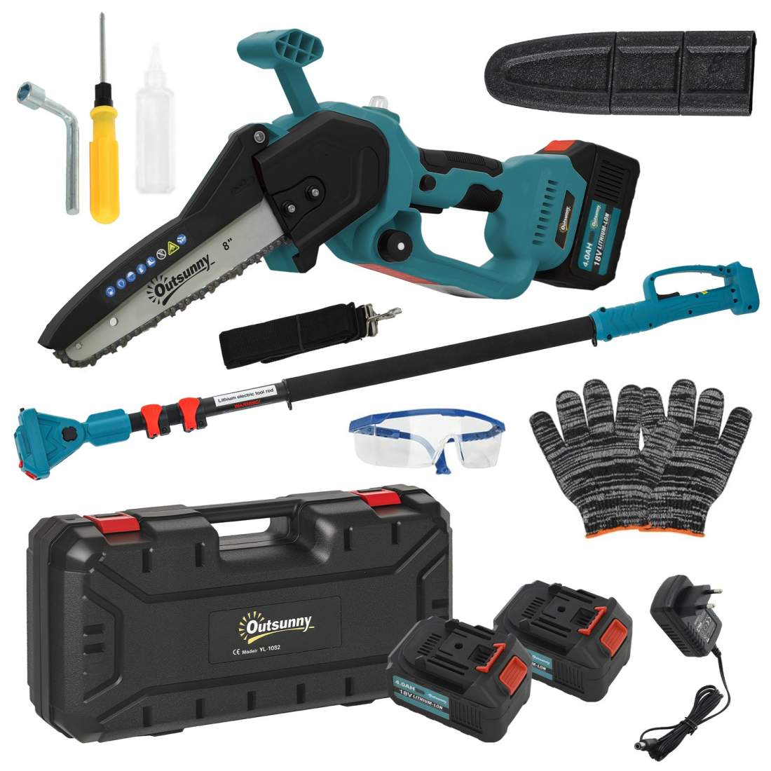 2-i-1 minimotorsåg 580W med 8000mAh batterisäkerhetslås 8 tum 42 x 29 x 10,5 cm Blå | Hem & Hobby | Pryloteket