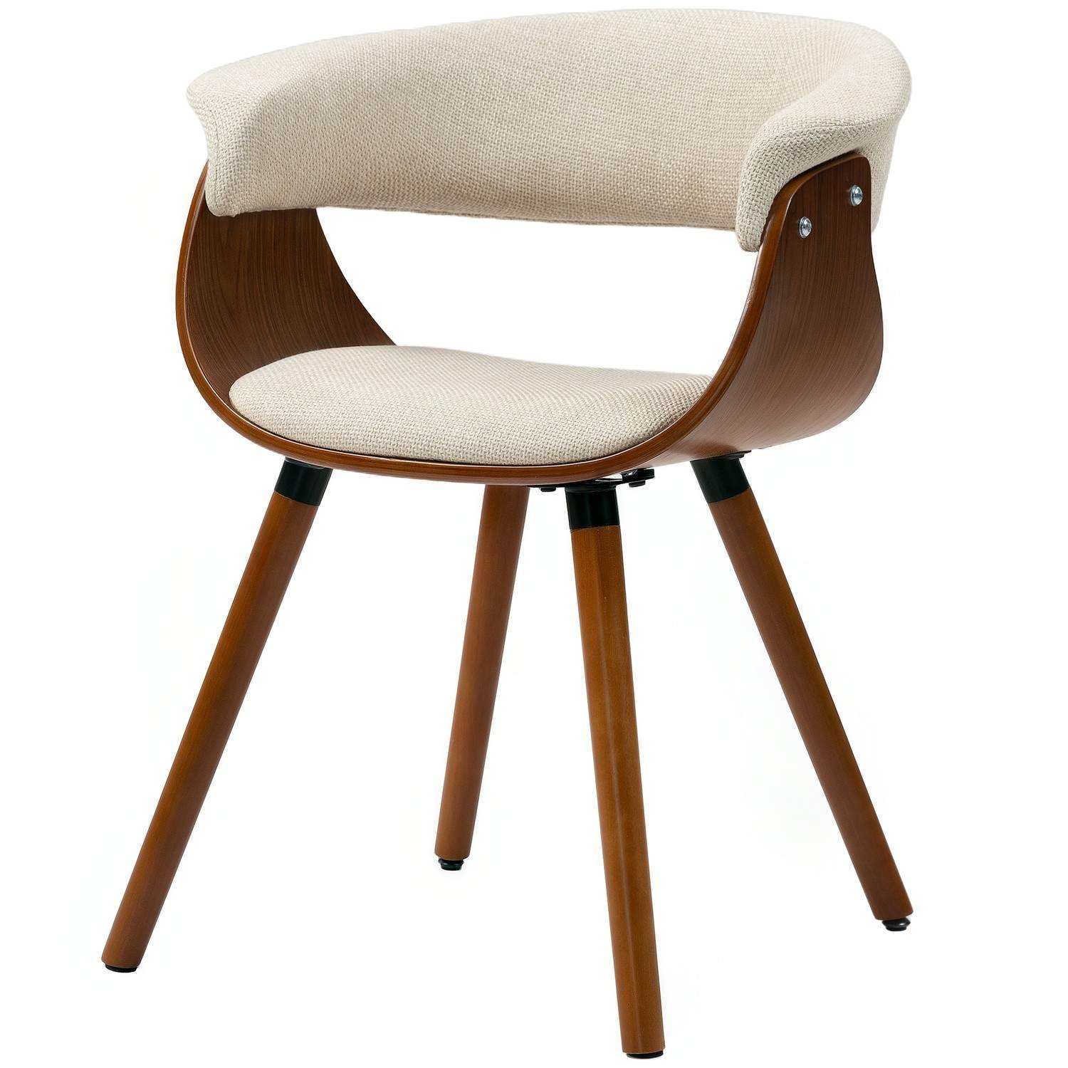 Spisestuestol, stof i hørlook, buet ryglæn, træben, beige