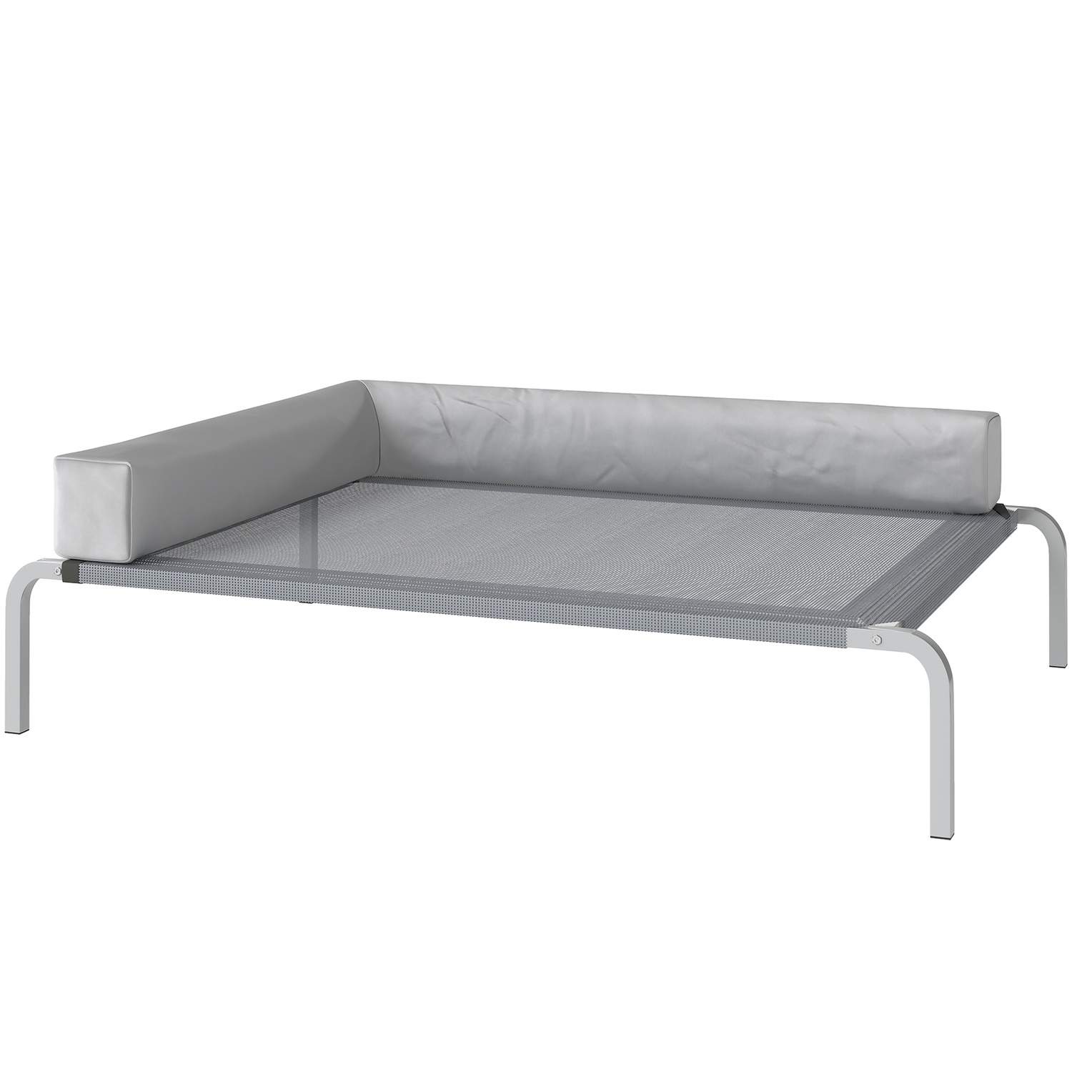 Udendørs hundeseng, højhundeseng til mellemstore hunde, med L-formet pude 110x75x30 cm, lysegrå