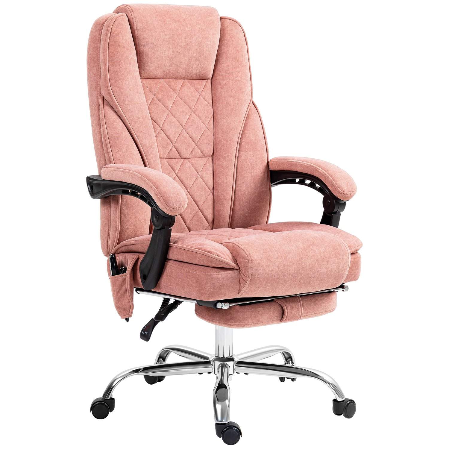 Ergonomisk kontorstol med massagefunktion, fodstøtte, drejelig, rullebar, pink