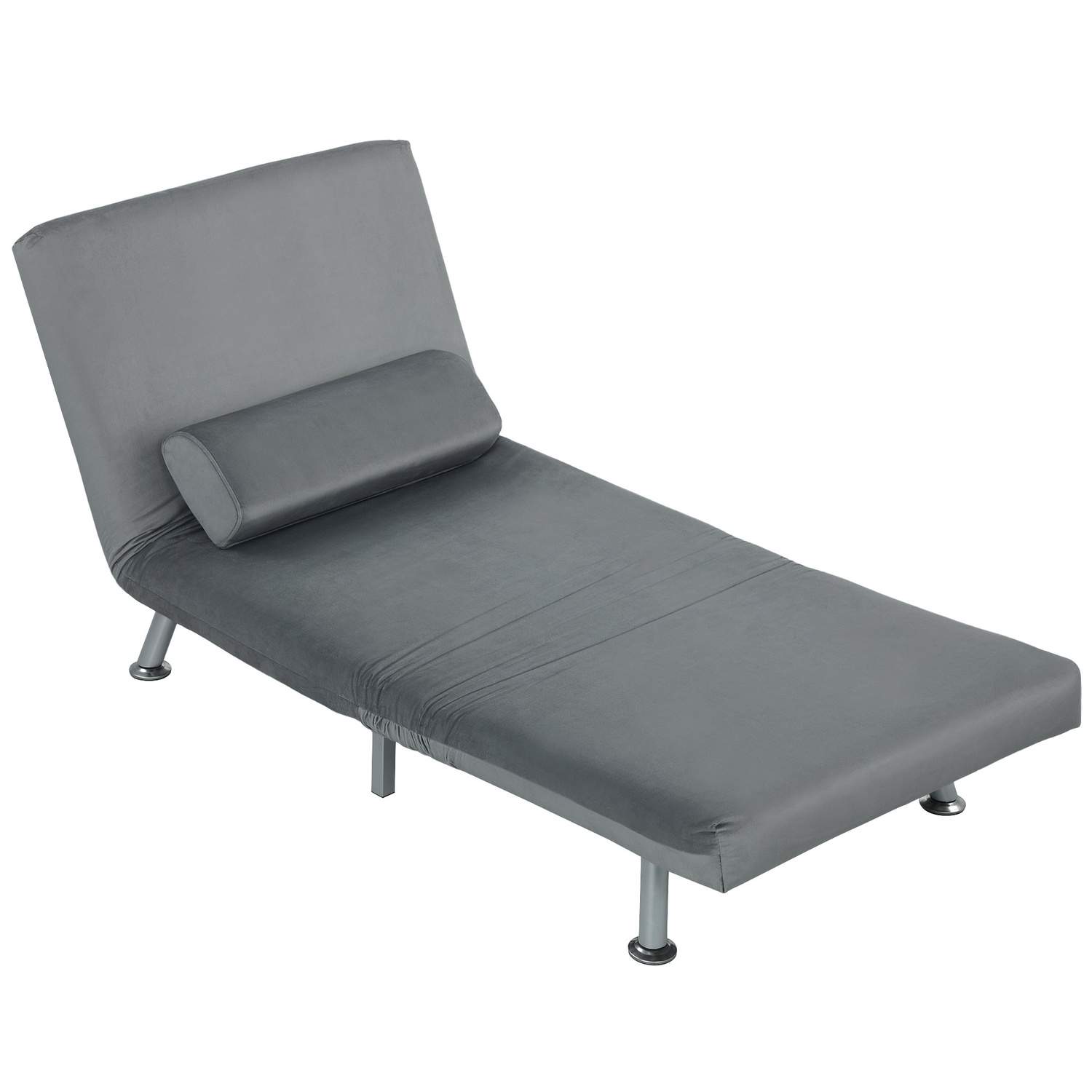 Sammenklappelig lænestol med sengefunktion, foldbar hvilestol i fløjlslook, justerbart ryglæn, 75 x 70 x 75 cm, grå