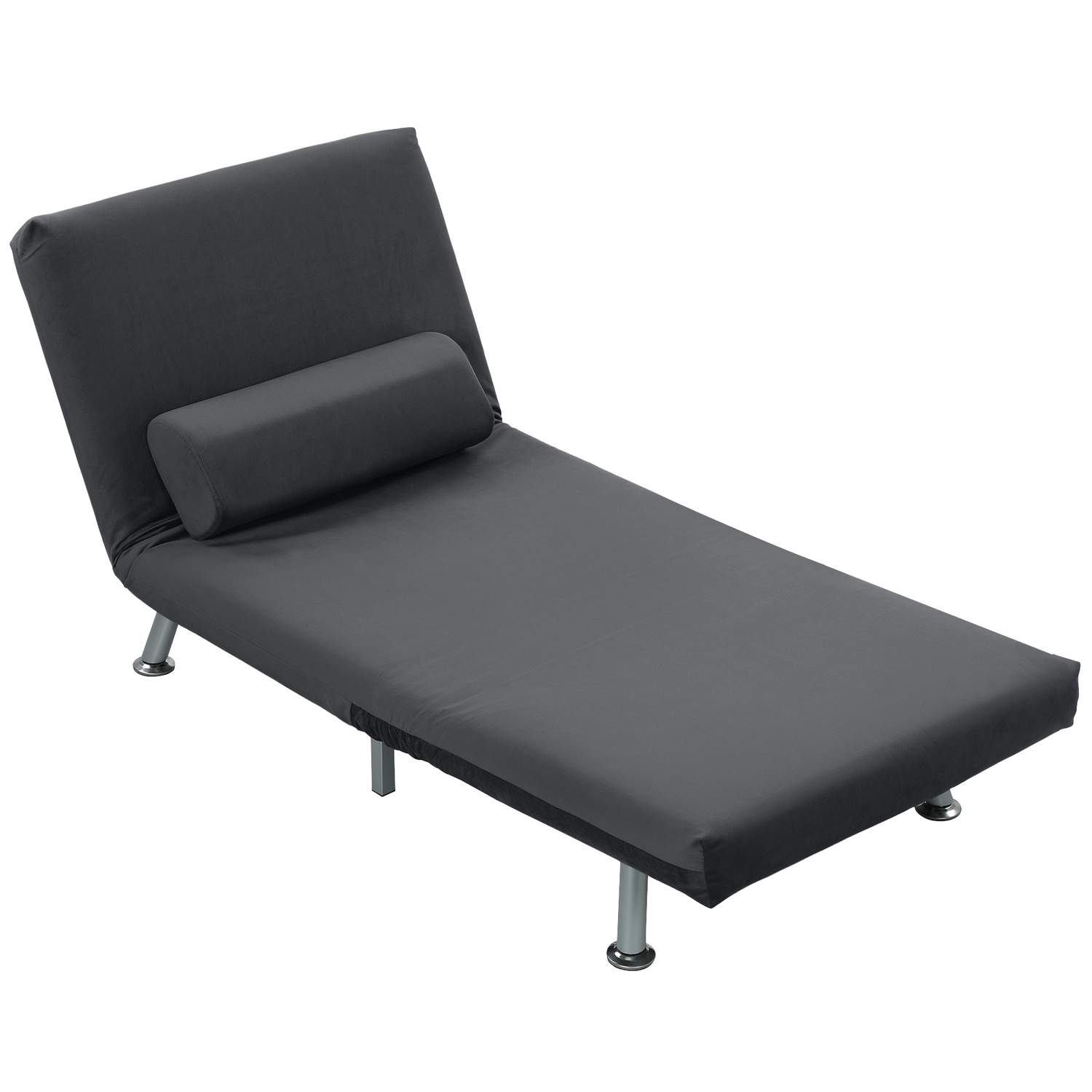 Sammenklappelig lænestol med sengefunktion, foldbar hvilestol i fløjlslook, justerbart ryglæn, 75 x 70 x 75 cm, mørkegrå