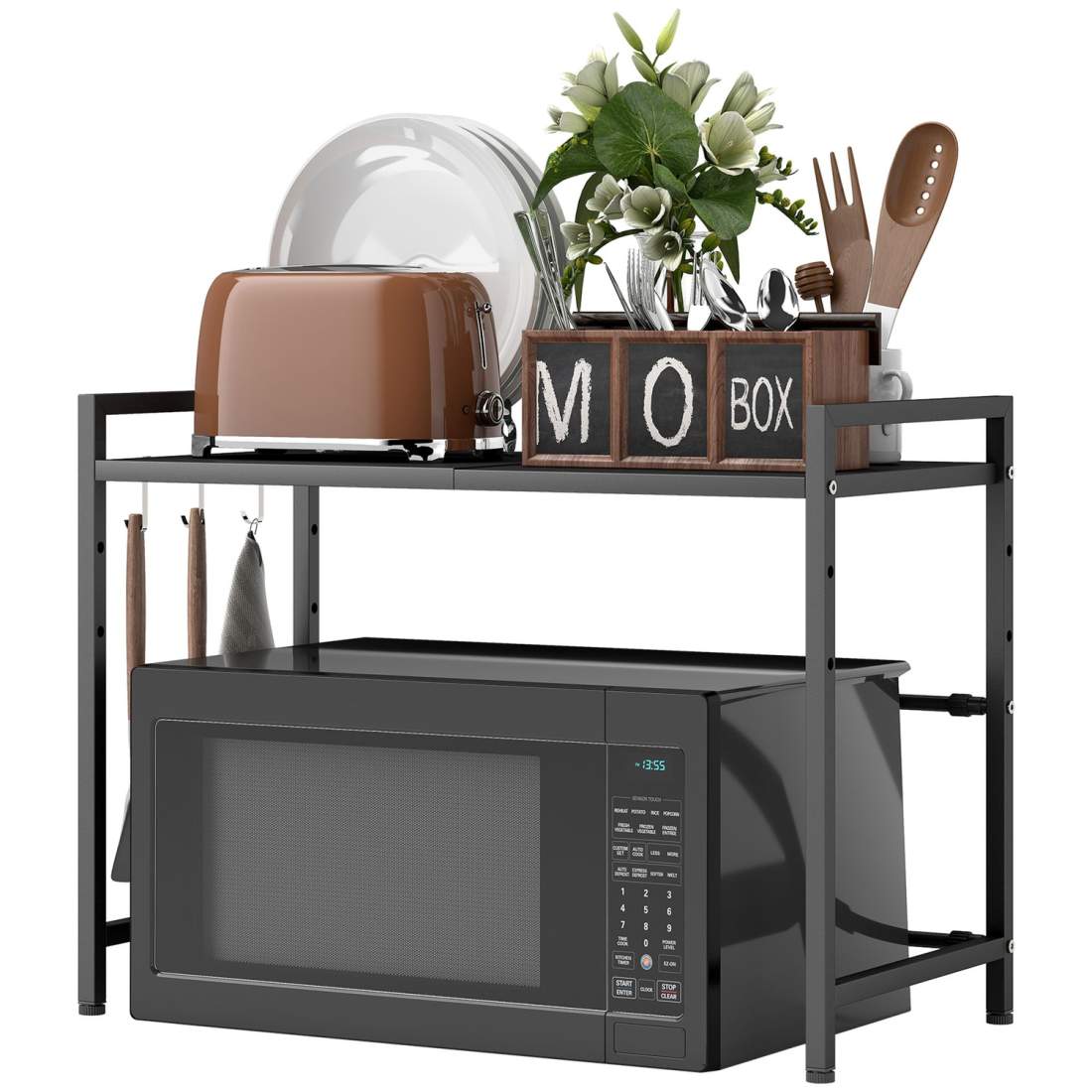 Mikrovågshylla, 3 krokar, utdragbar, metall, 40 cm hög, svart | Hem & Hobby - Hem & Hushåll - Kök | Pryloteket