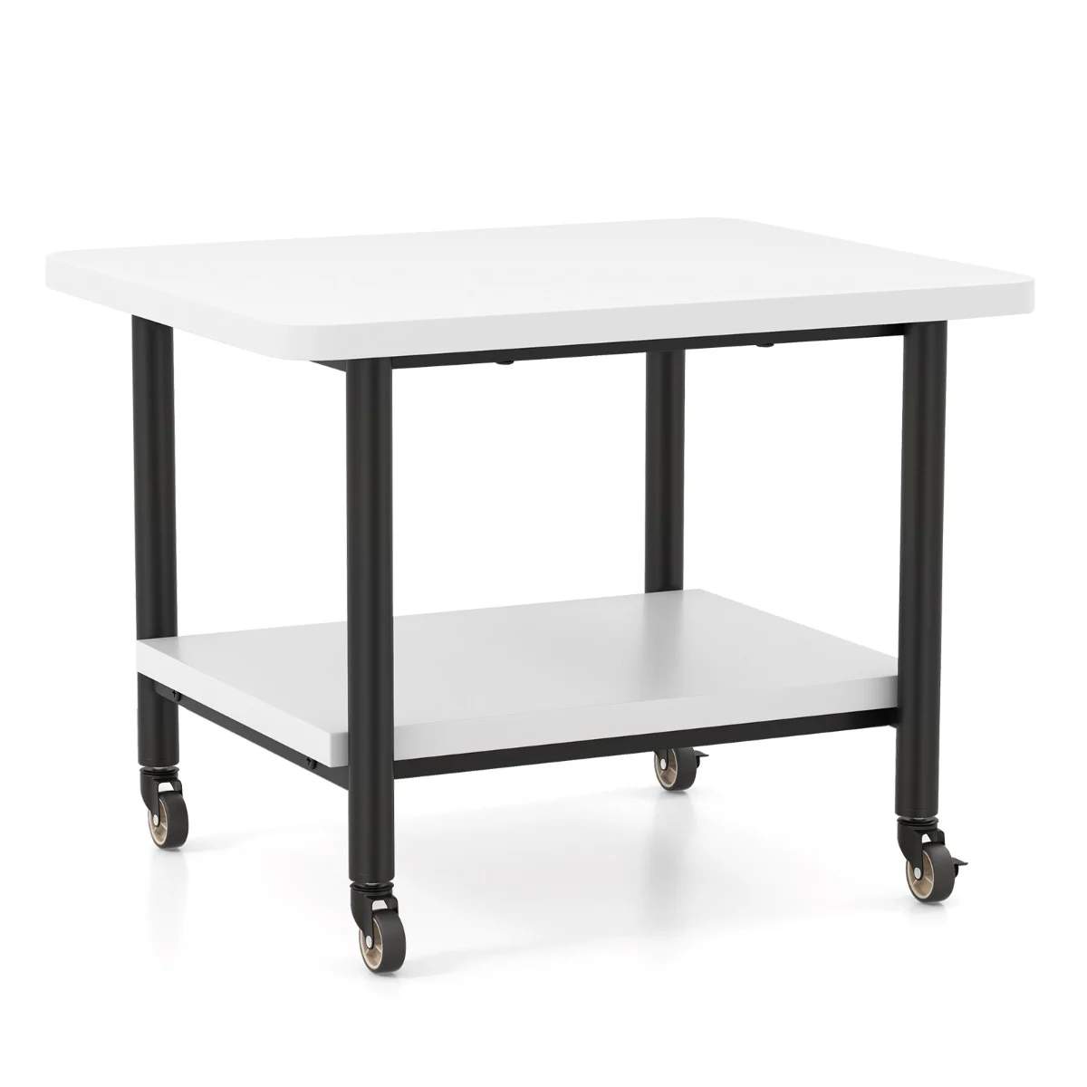Printerbord med 2 niveauer og låsbare hjul, printerstander, printervogn, hvid