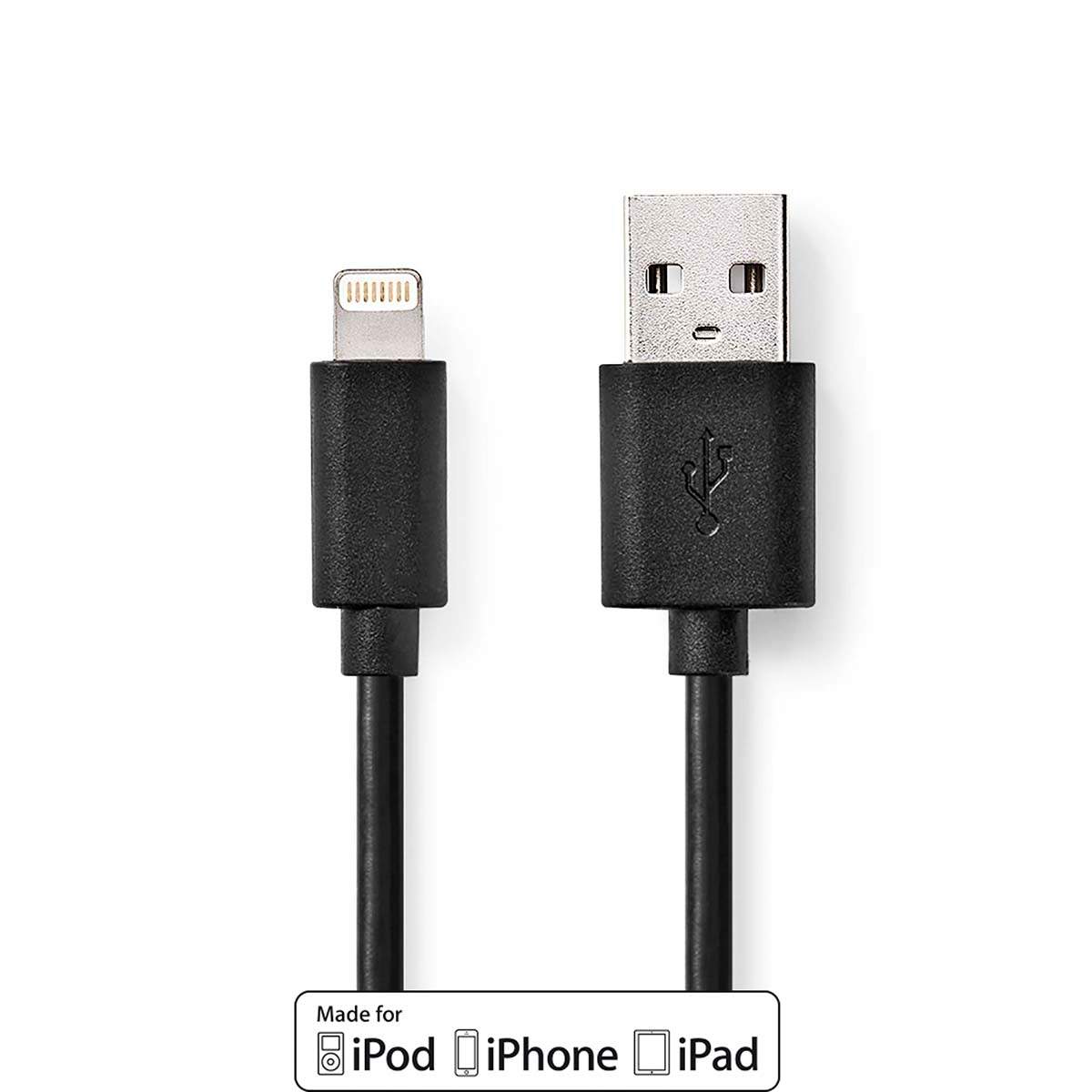 Lightning Kabel | USB 2.0 | Apple Lightning 8-pin | USB-A Han | 480 Mbps | Nikkelplateret | 1.00 m | Runde | PVC | Sort | Label