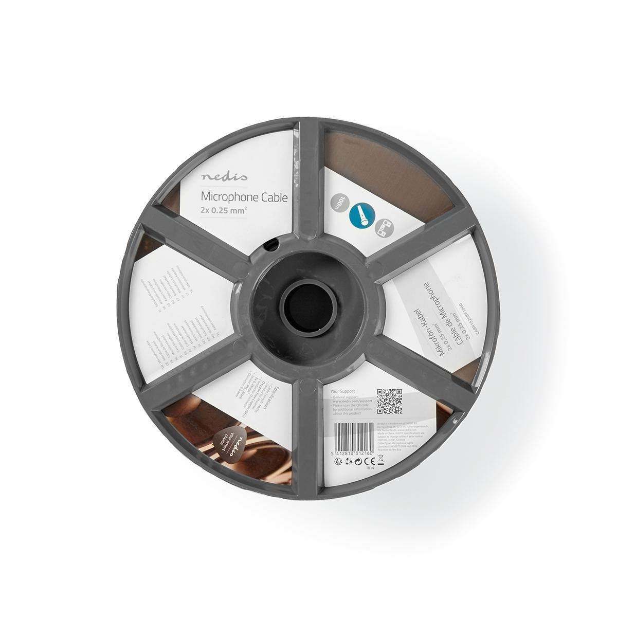 Mikrofon kabel | 2 x 0.25 mm² | Kobber | 100.0 m | Runde | PVC | Sort | Rulle billede