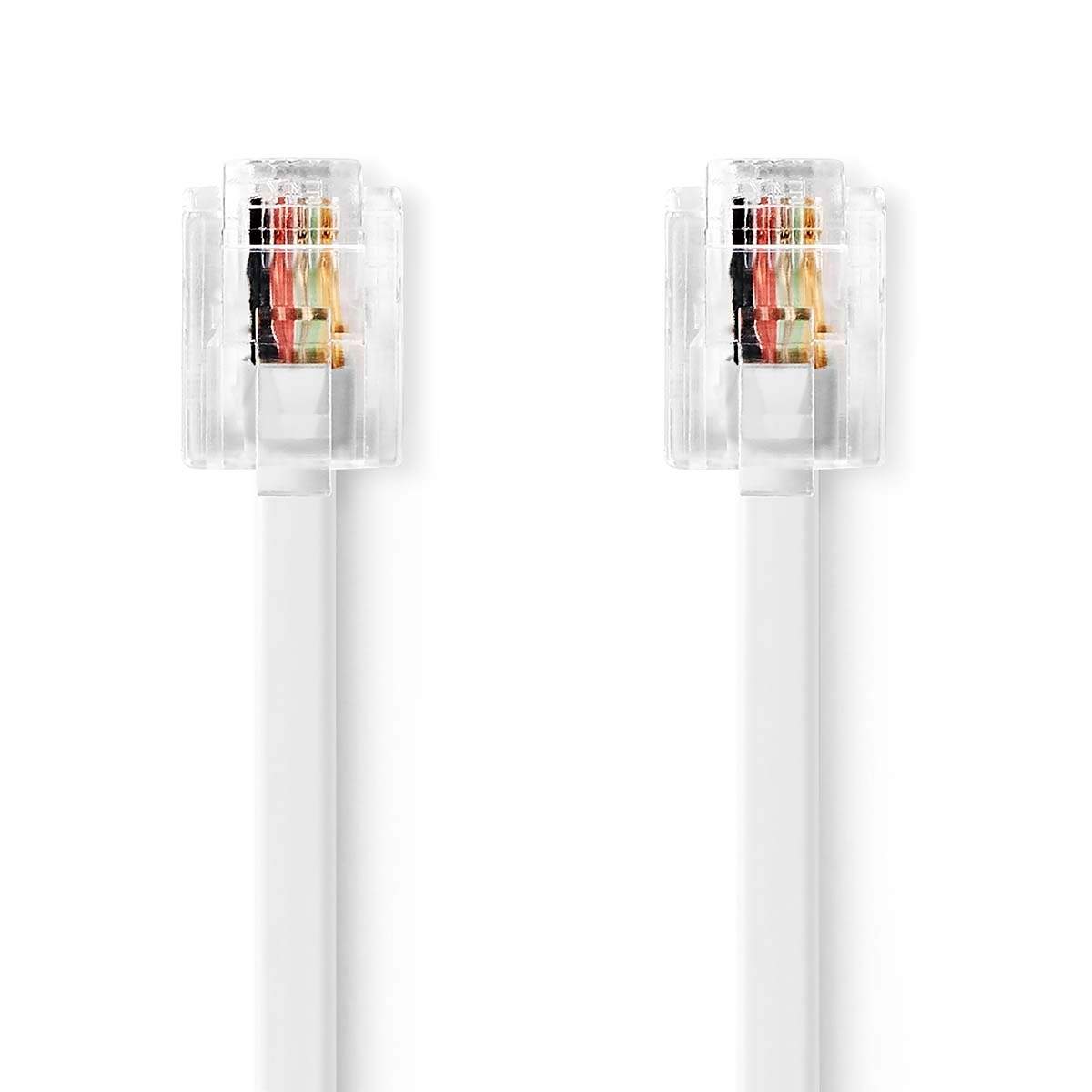 Telecom Kabel | RJ11 Hanstik | RJ11 Hanstik | 10.0 m | Kabeludformning: Fladt | Belægning: Guldplateret | Kabeltype: RJ11 | Hvid