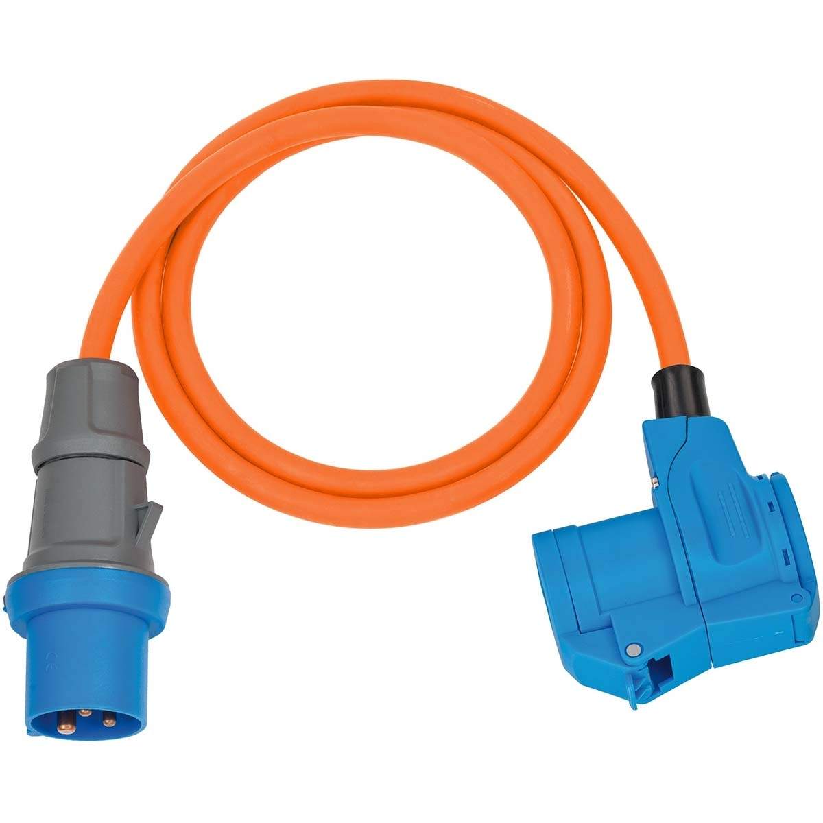 CEE adapterkabel Camping 1,5 m kabel i orange (CEE stik og vinkelkobling inkl. sikkerhedskontaktkombinationsstik, 230V/16A, til