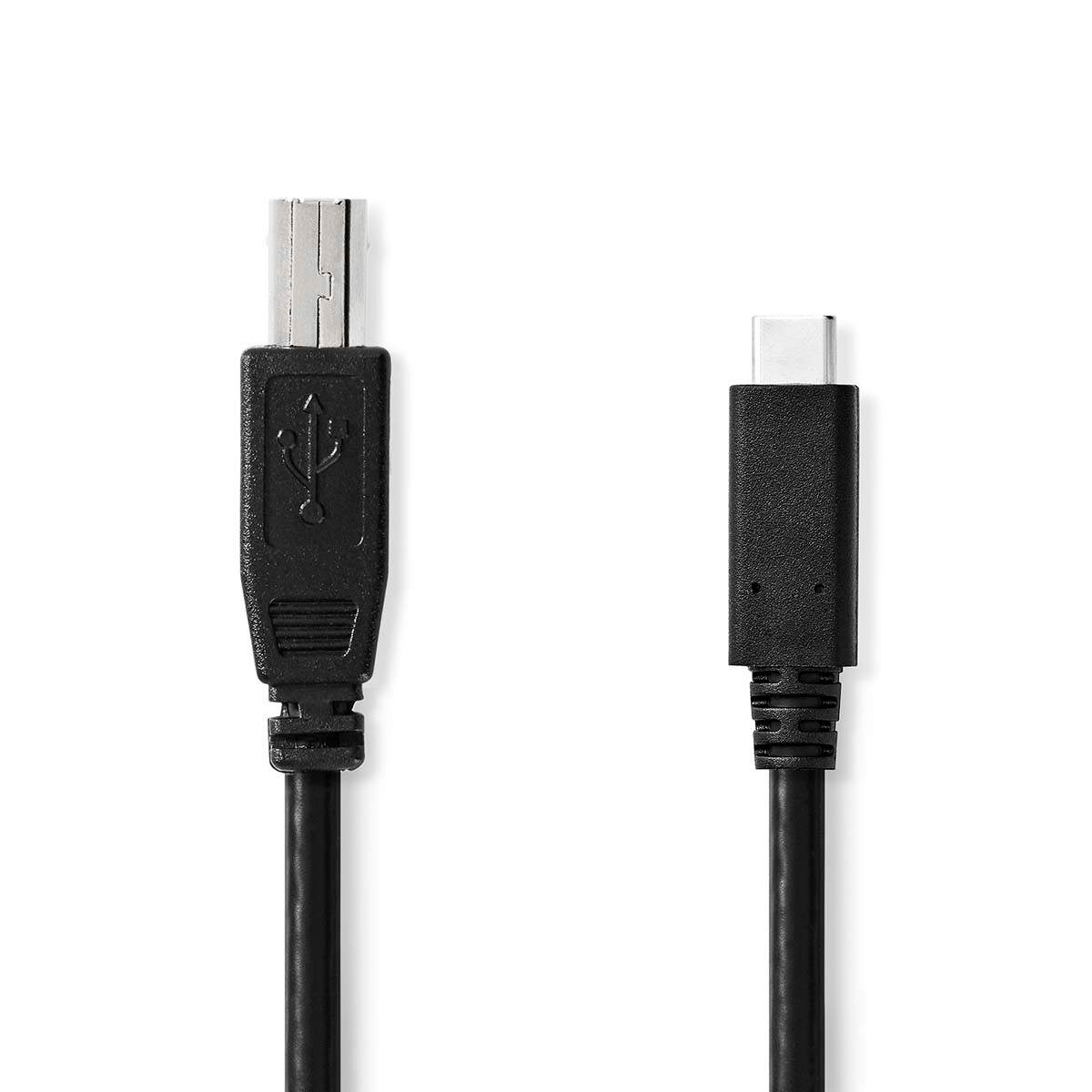 USB-kabel | USB 2.0 | USB-C™ Han | USB-B han | 480 Mbps | Nikkelplateret | 1.00 m | Runde | PVC | Sort | Label billede