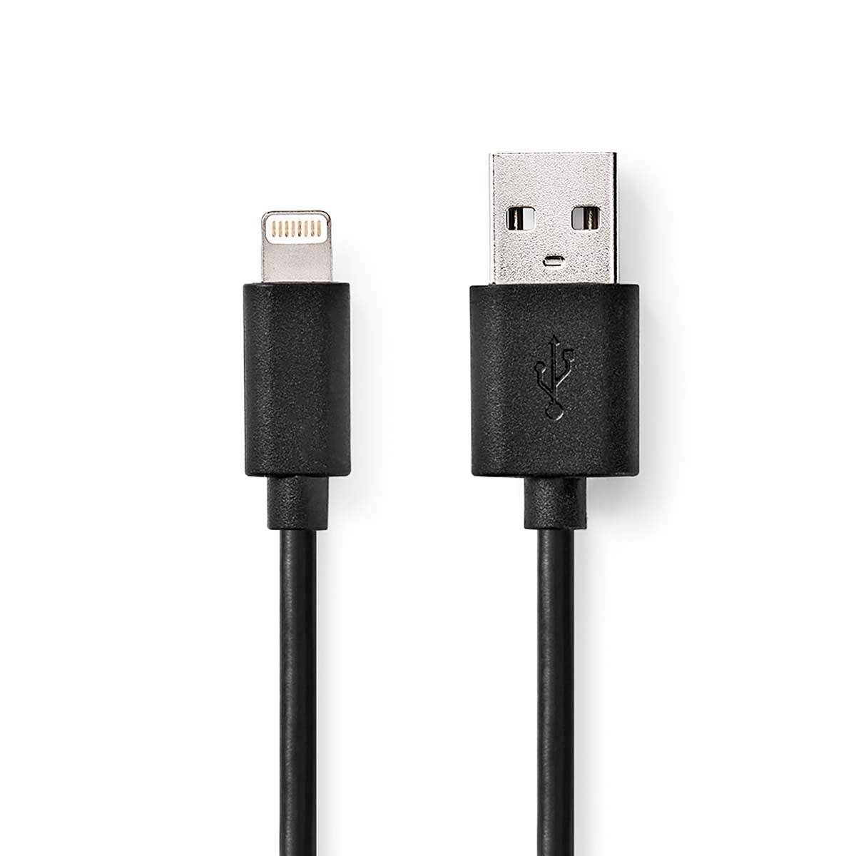 Lightning Kabel | USB 2.0 | Apple Lightning 8-pin | USB-A Han | 480 Mbps | Nikkelplateret | 2.00 m | Runde | PVC | Sort | Label
